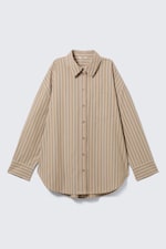 Striped Beige - Oversized Long-Sleeved Shirt - 4