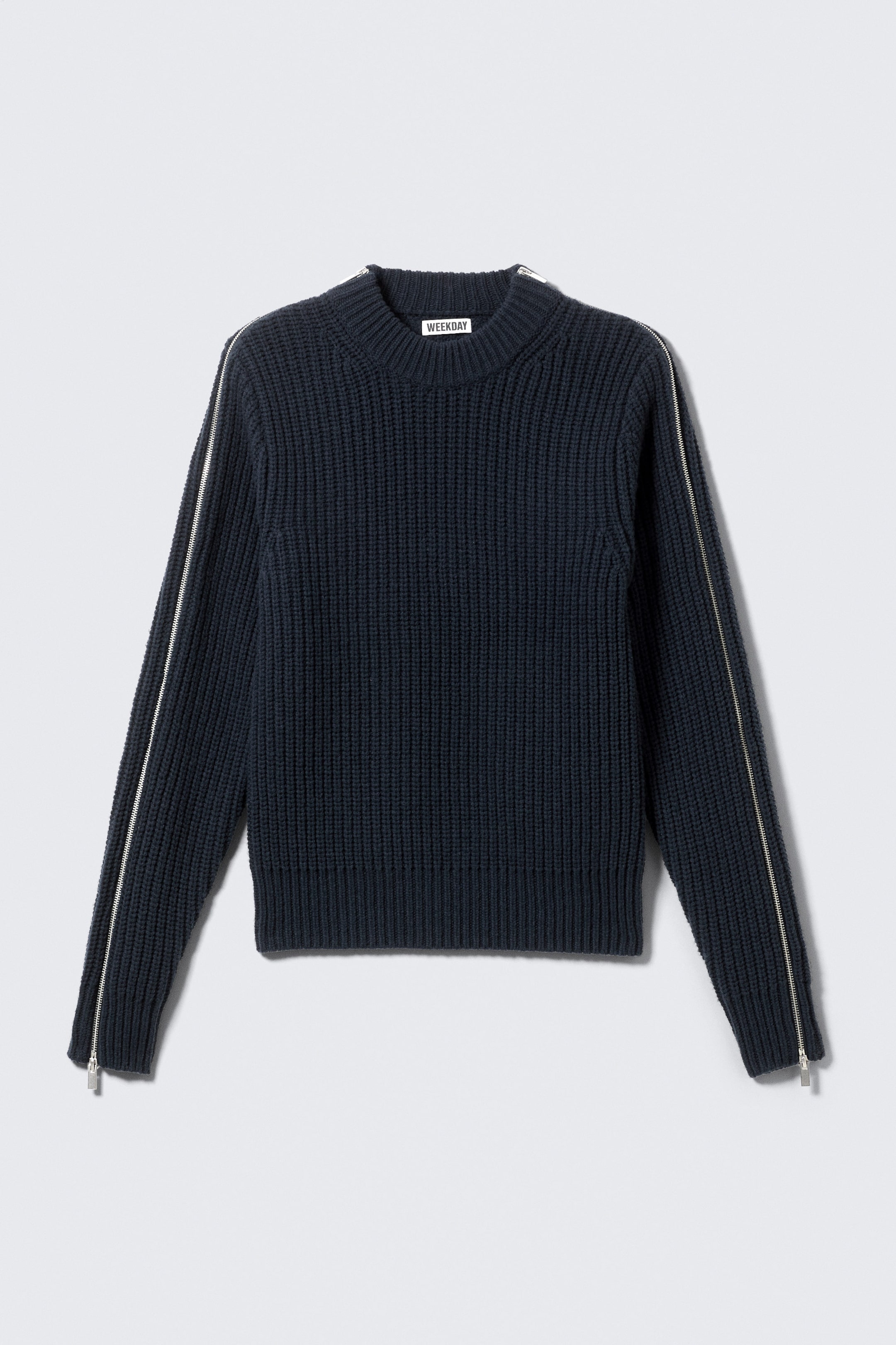 Navy Blue - Slim Zip-Sleeve Wool Sweater - 4