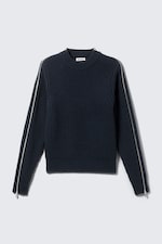 Navy Blue - Slim Zip-Sleeve Wool Sweater - 4