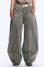 Smokey Black - Black - Dunno Unisex Low Rise Loose Barrel Jeans - 2