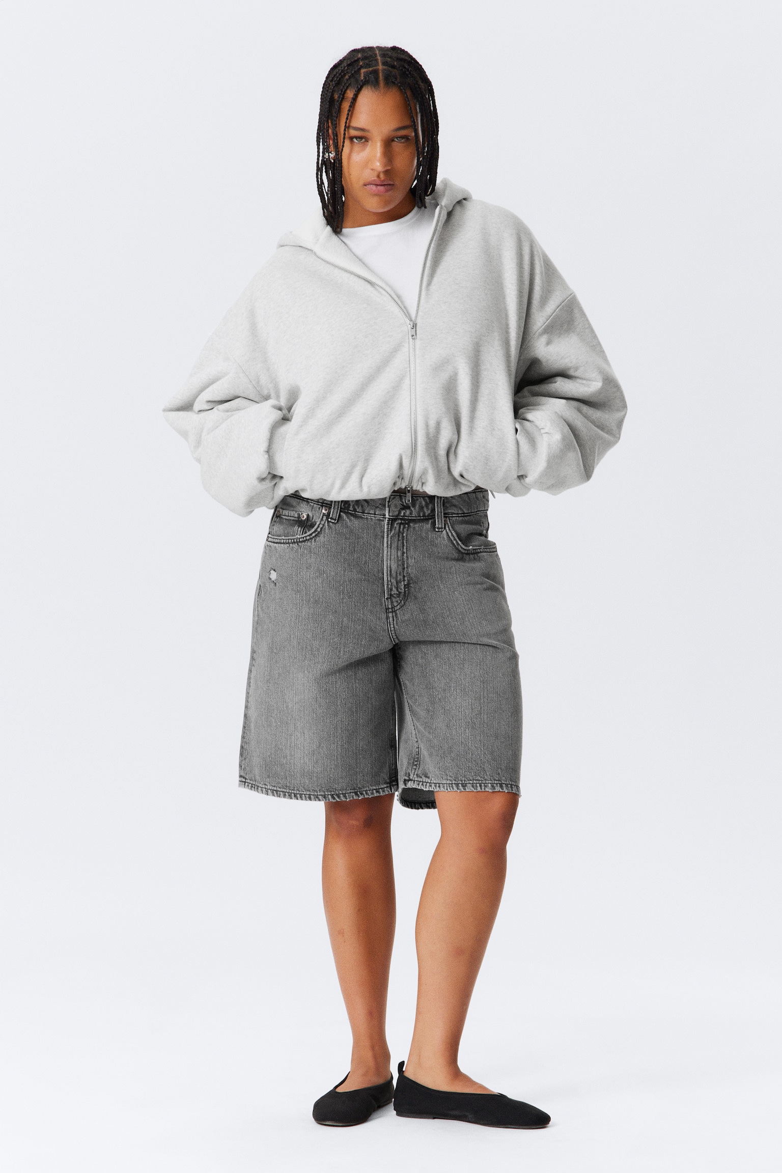 Oversized Fleece Zip Hoodie - Grey Melange/Black - 4