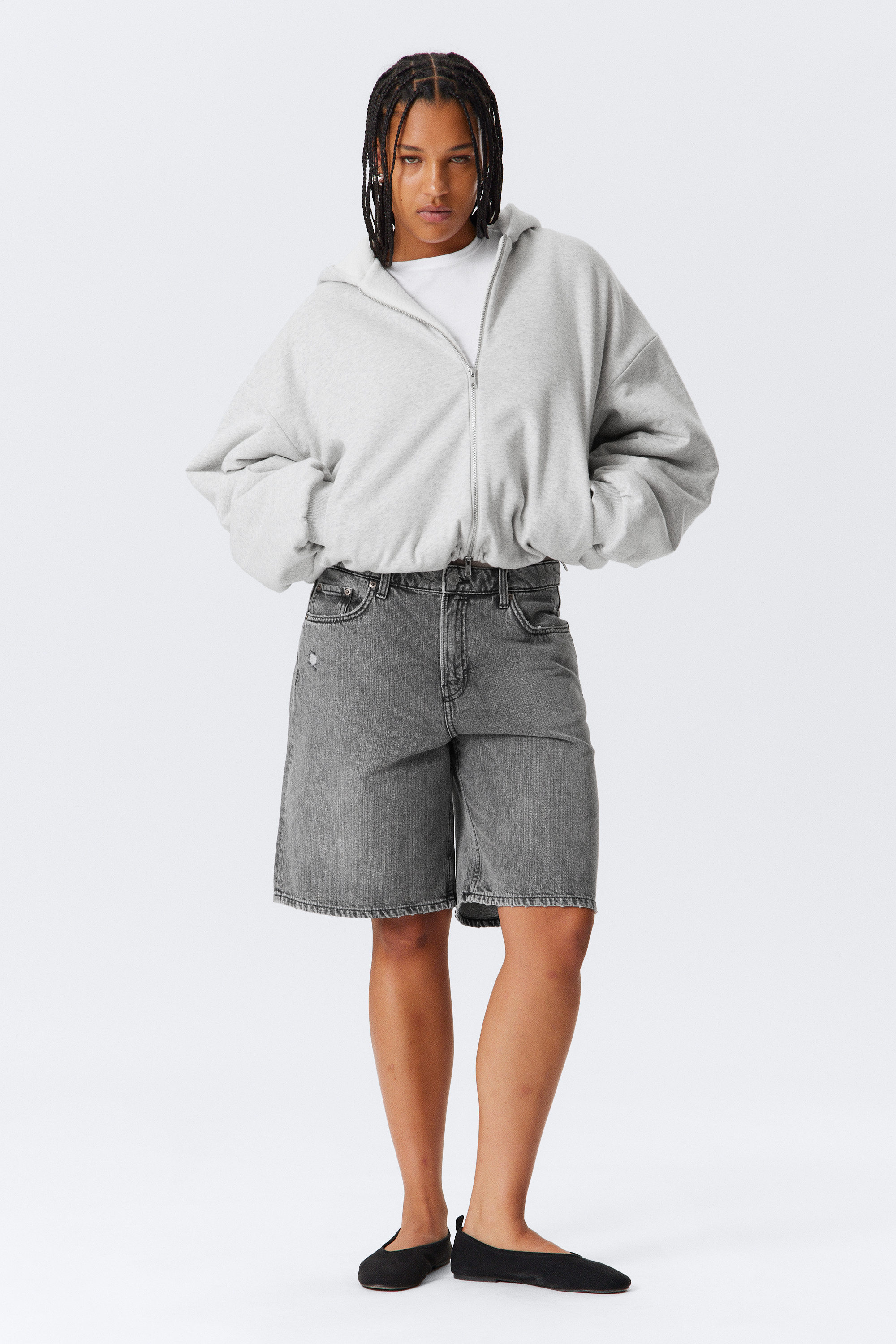 Grey Melange - Oversized Fleece Zip Hoodie - 2