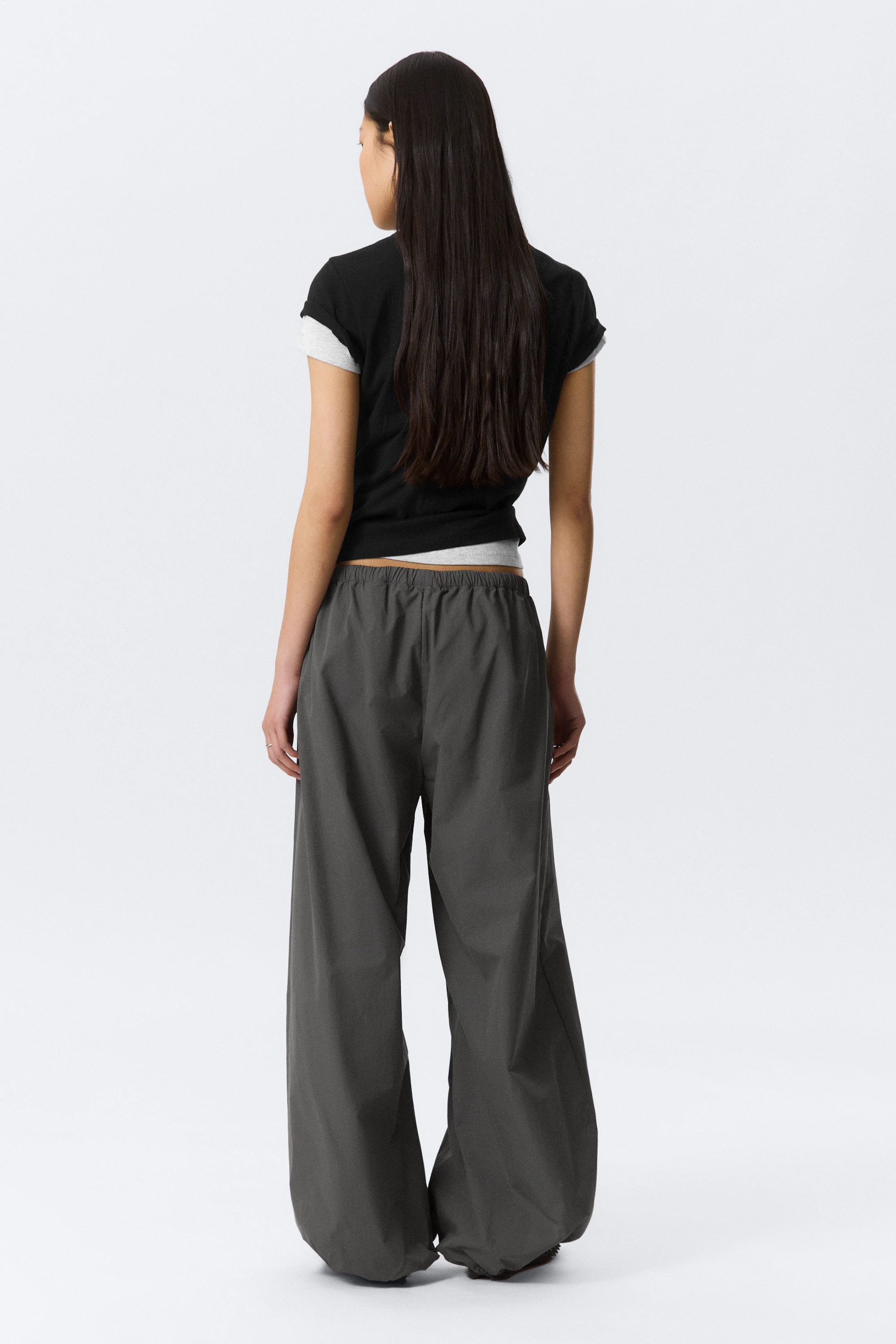 Dark Grey - Low Rise Loose Wide Leg Track Trousers - 3