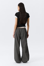 Dark Grey - Low Rise Loose Wide Leg Track Trousers - 3