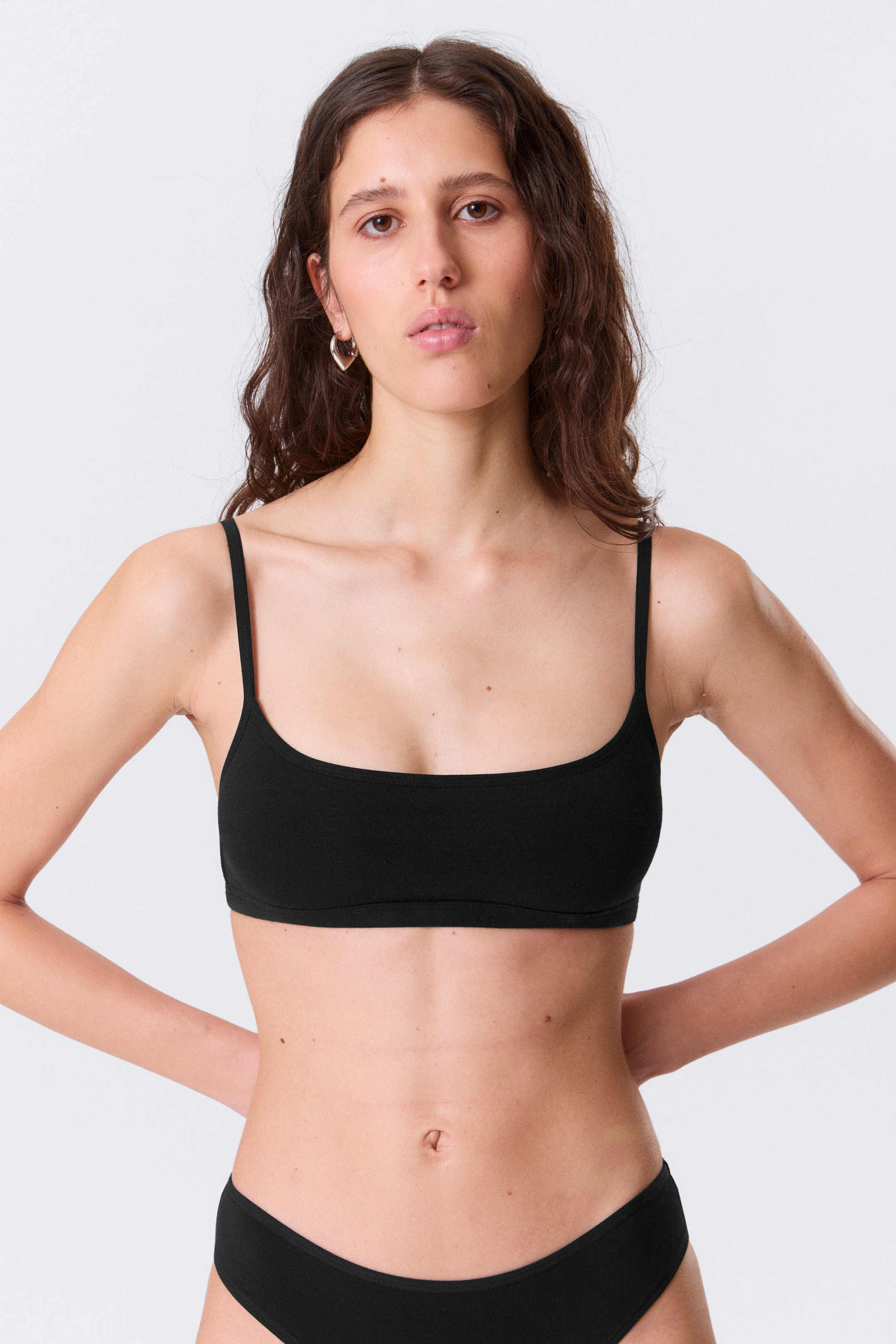Black - Scooped Soft Cotton Bra - 1