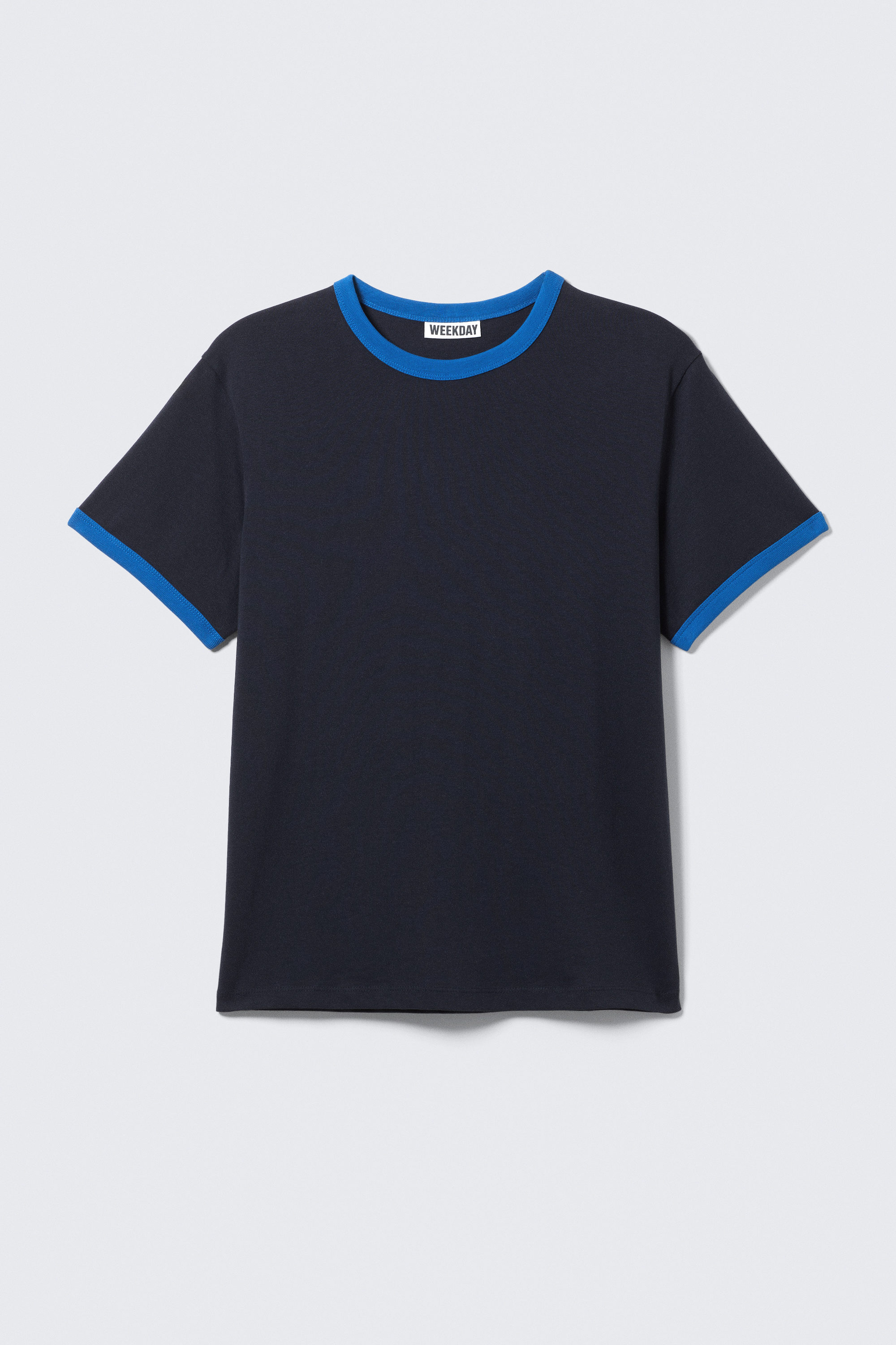 Dark Blue - Kurzärmliges Baumwoll-T-Shirt mit Kontrastbesatz - 1
