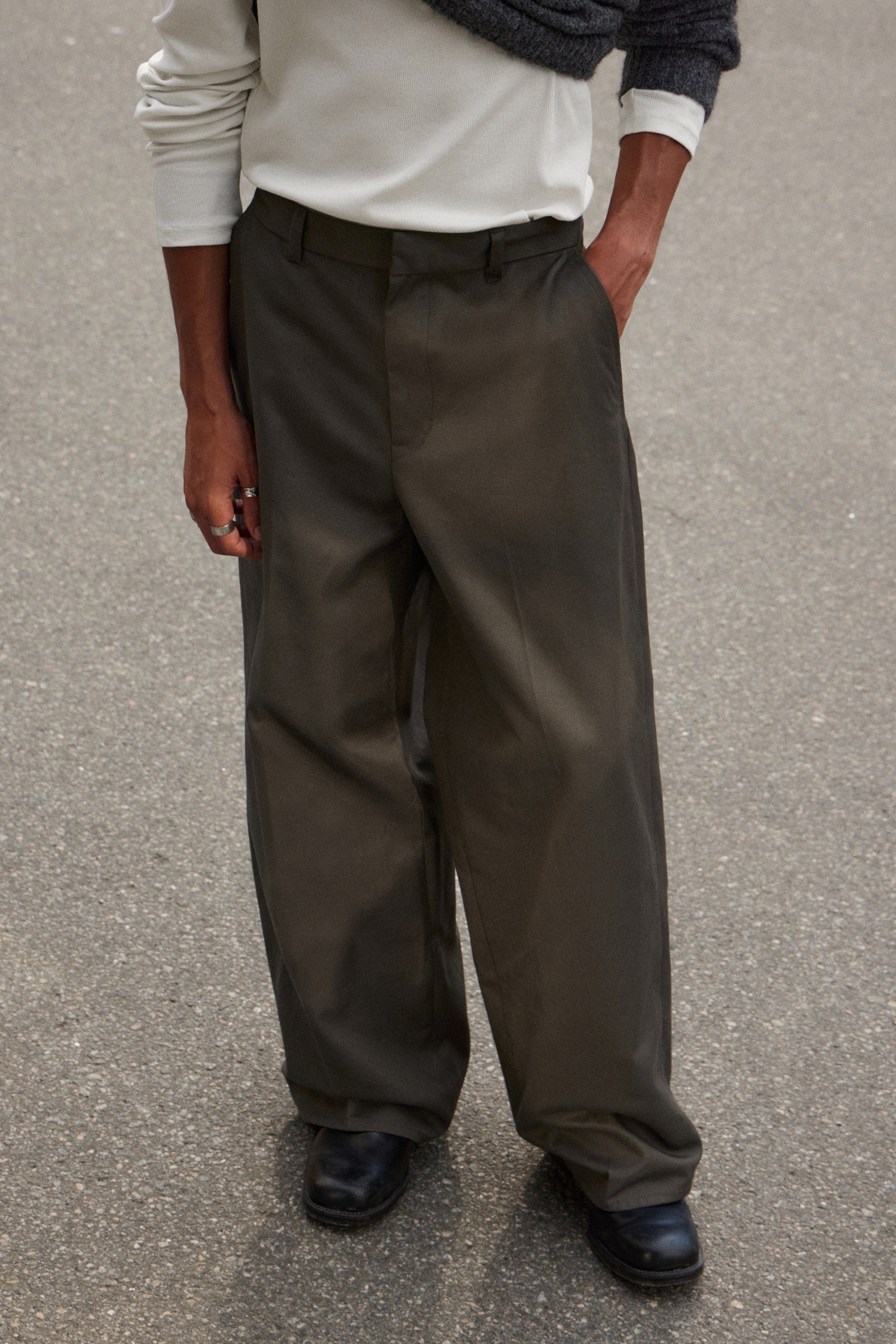 Loose Fit Twill Chino Trousers - Donkergrijs/Zwart - 5