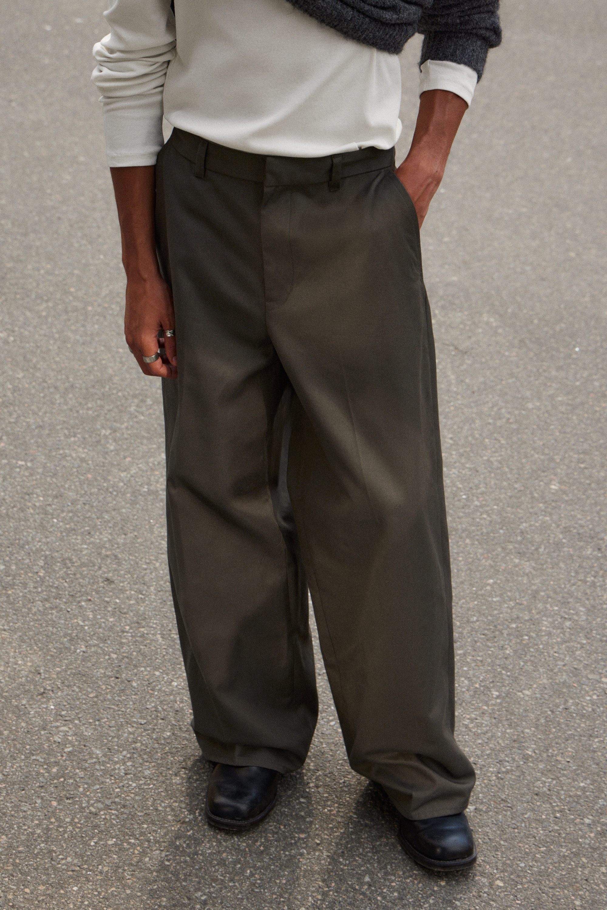 Dark Grey - Loose Fit Twill Chino Trousers - 2