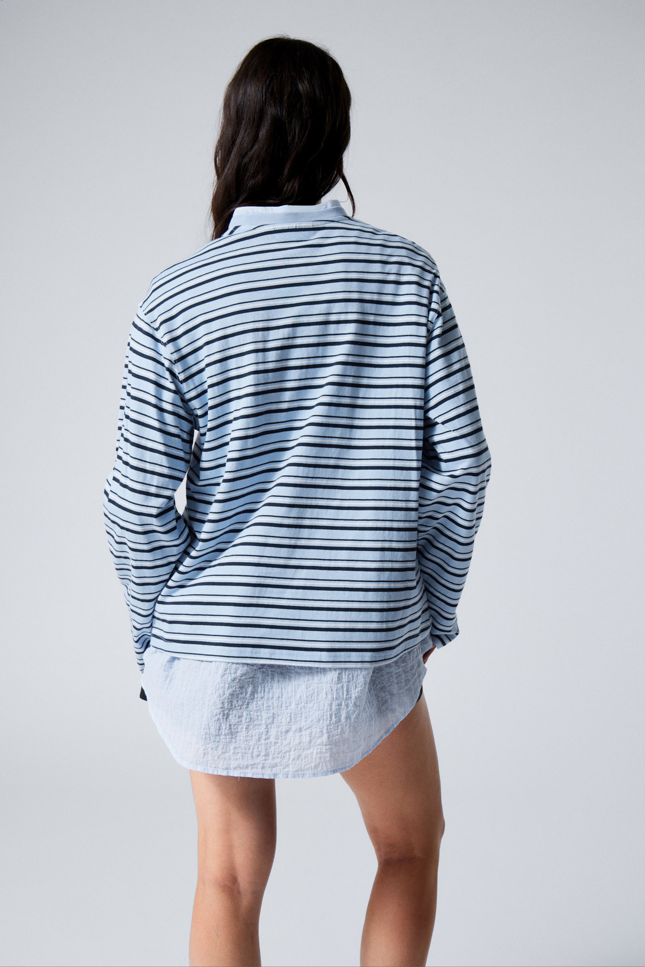 Striped Light Blue - Boxy Fit Long-Sleeved Striped T-shirt - 2
