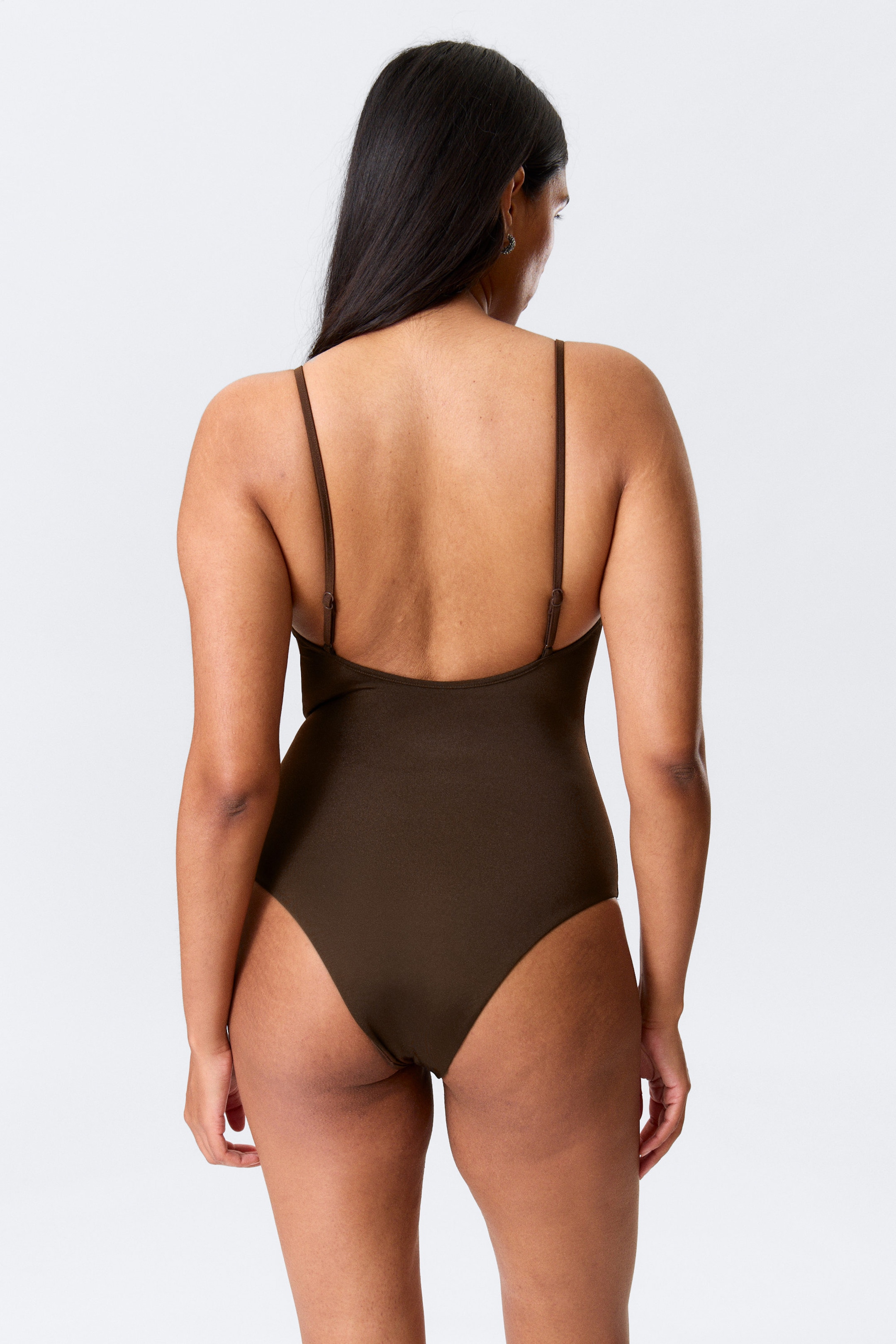 Marron foncé - Maillot de bain à encolure carrée - 2
