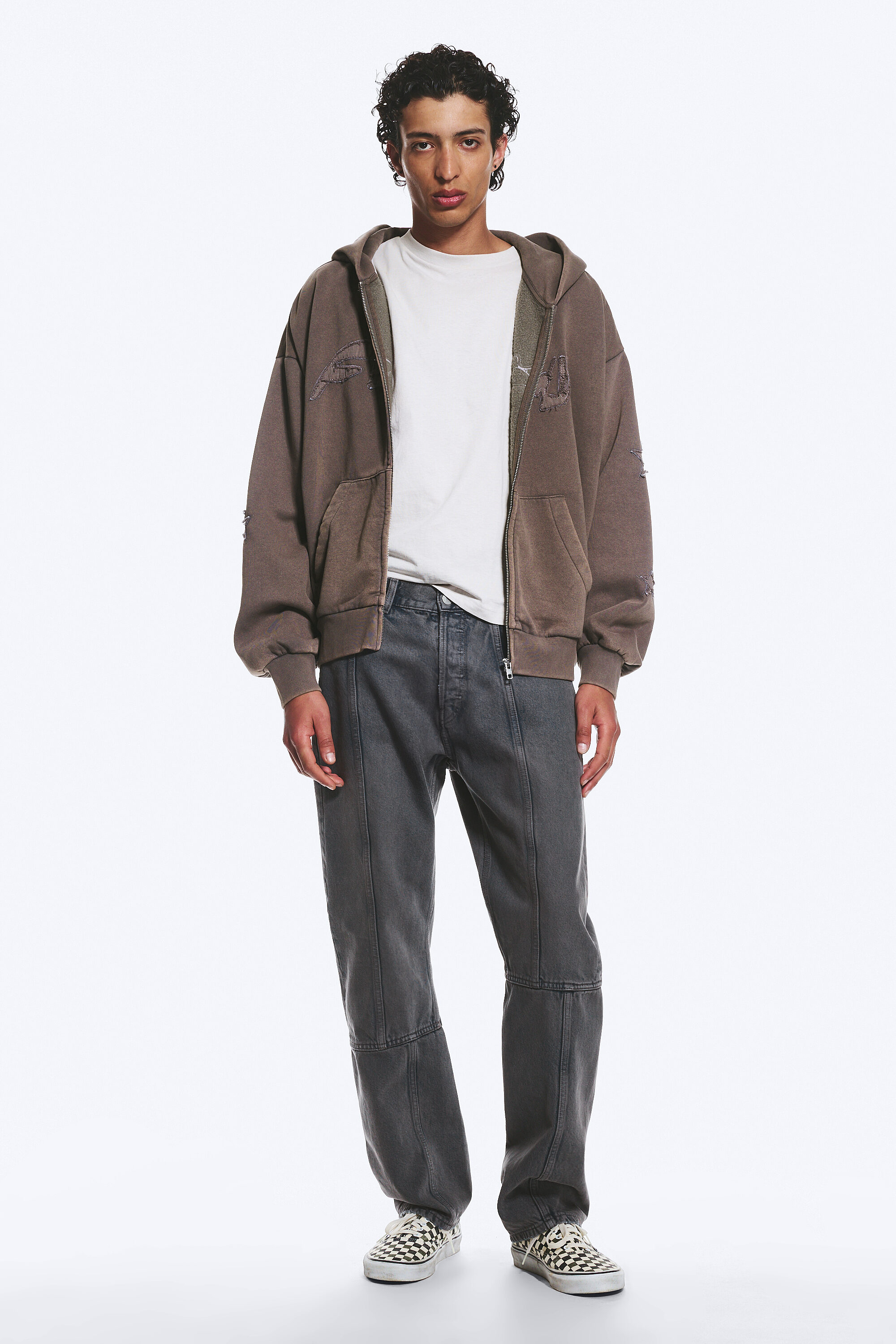 loose graphic zip hoodie - Dark Mole - Flow | Weekday WW