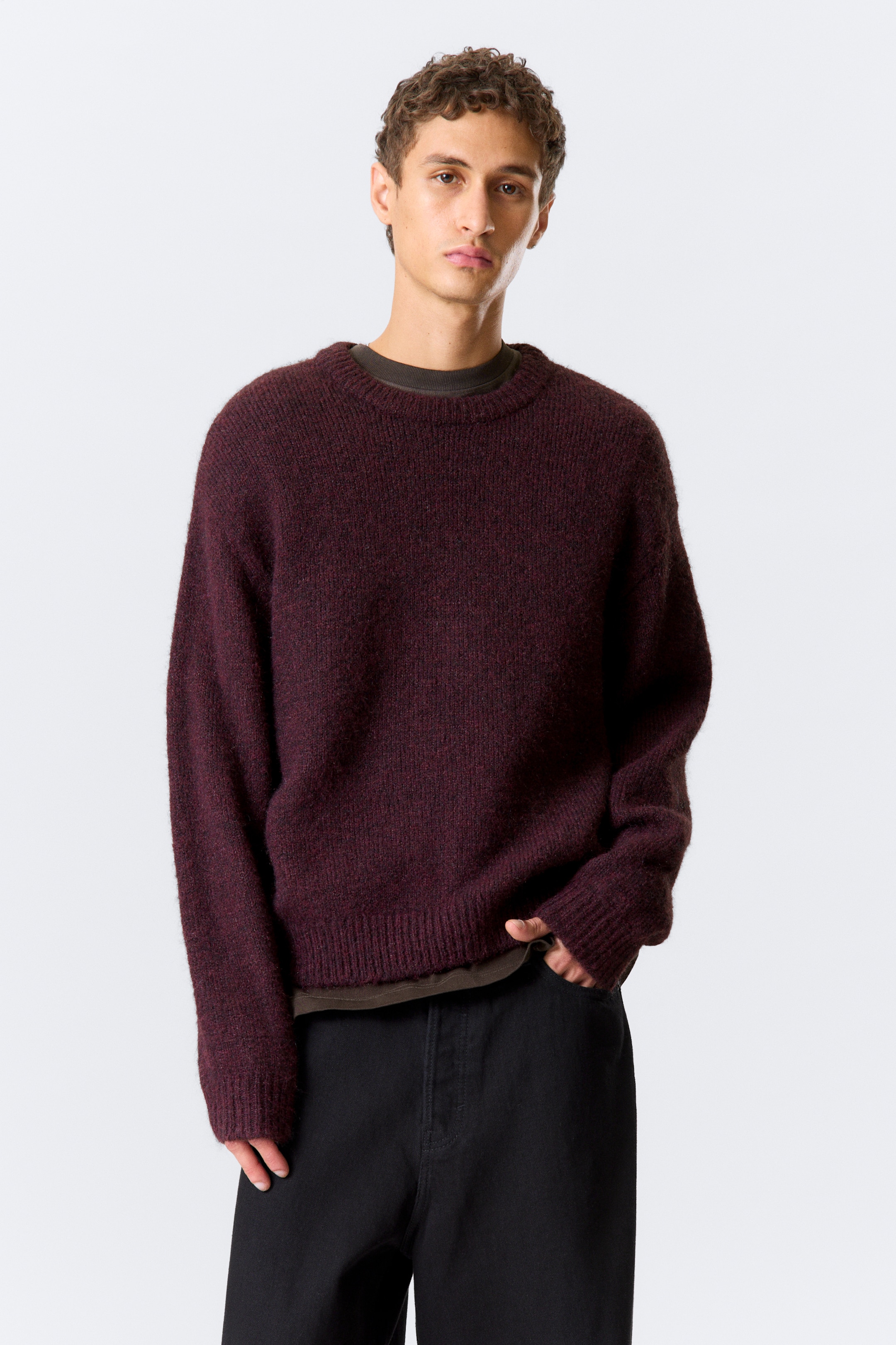 View larger image: Regular Knitted Wool-Blend Sweater - Dark Red Melange - Men | H&M GB 1