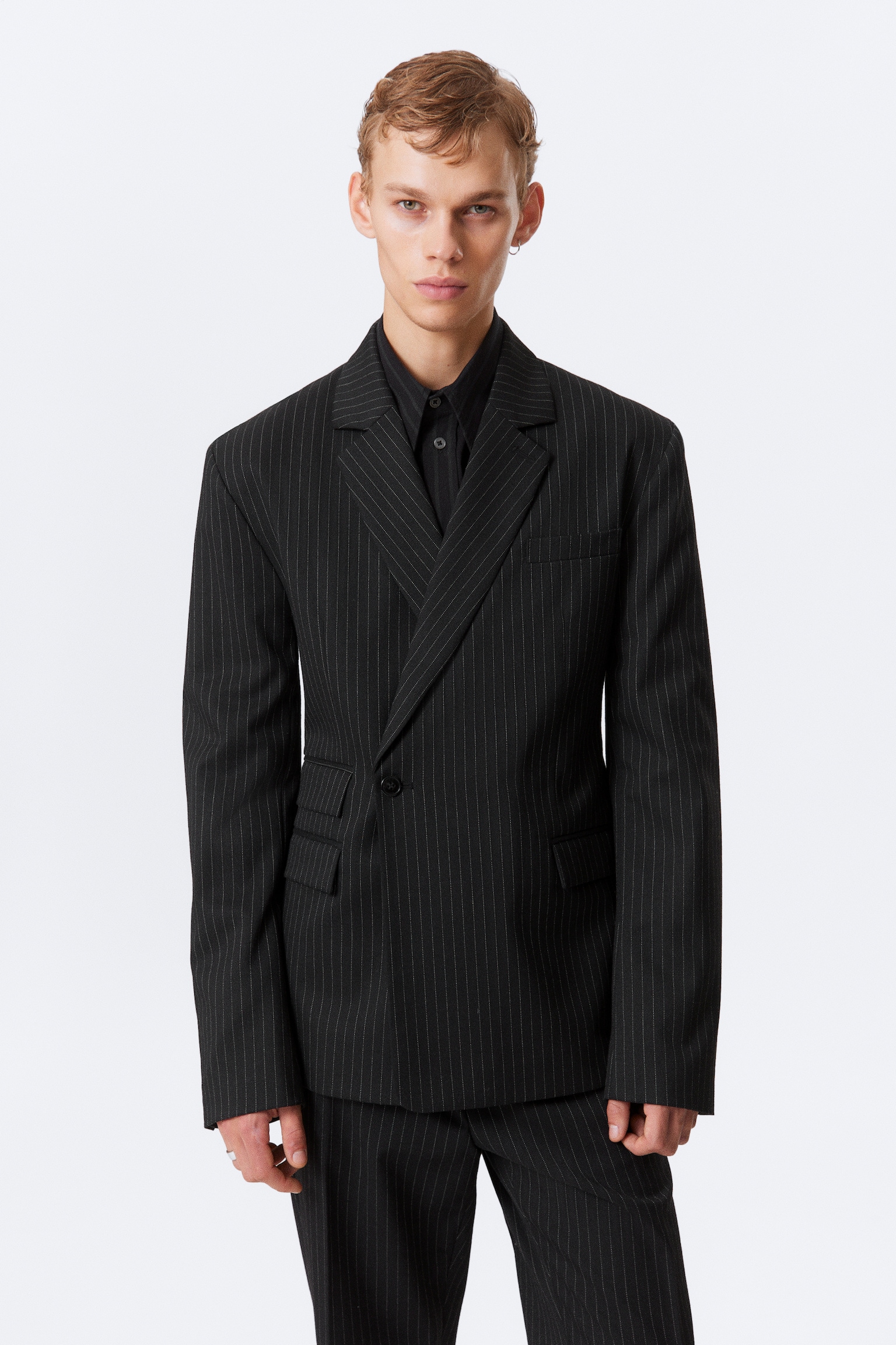 Blazer doppiopetto - Nero - Righe gessate
