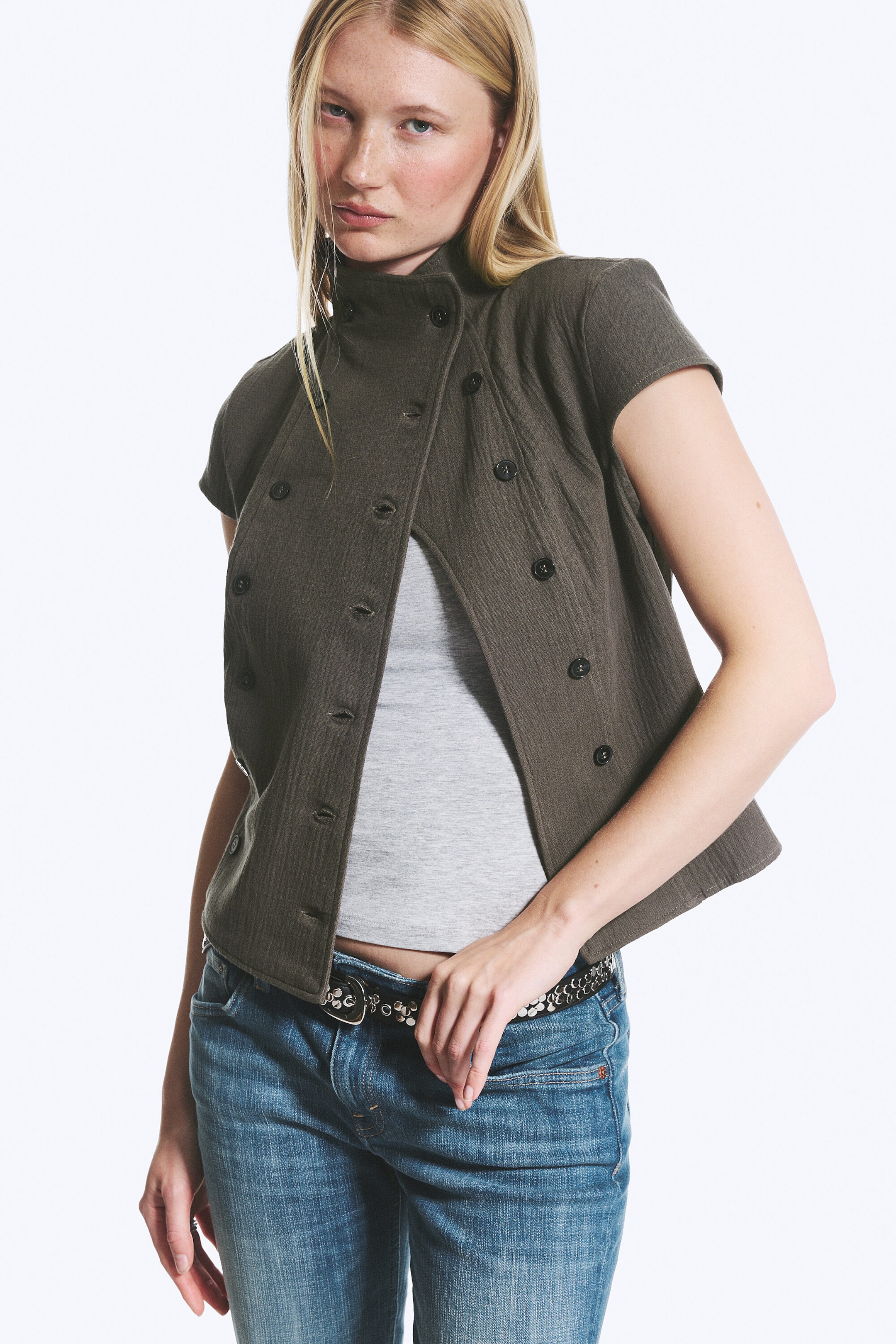 Dark Mole - Double Breasted Cotton Top - 2