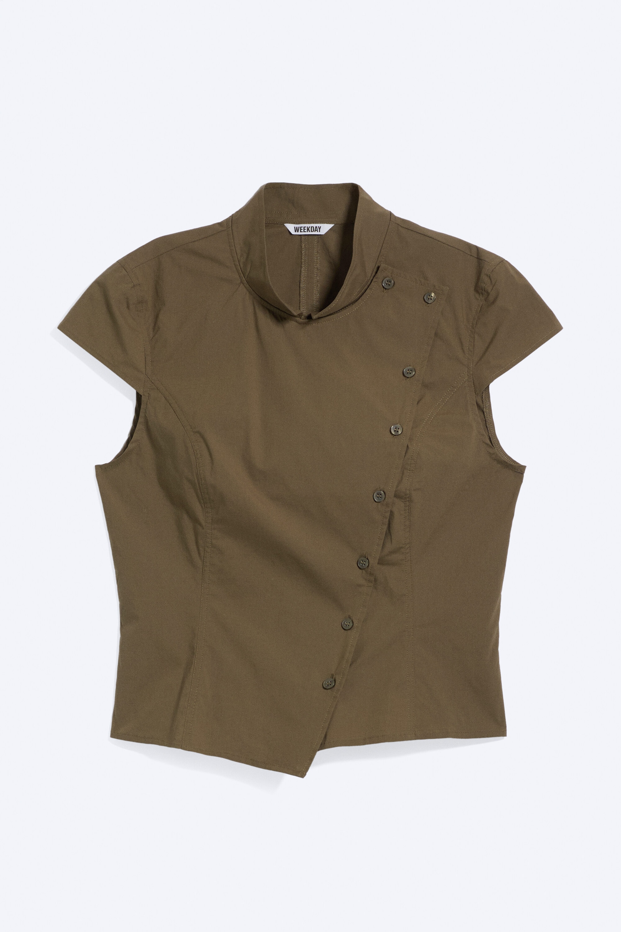 Dark Khaki Green - Asymmetrisk knappet topp - 3