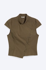 Dark Khaki Green - Asymmetrisk knappet topp - 3