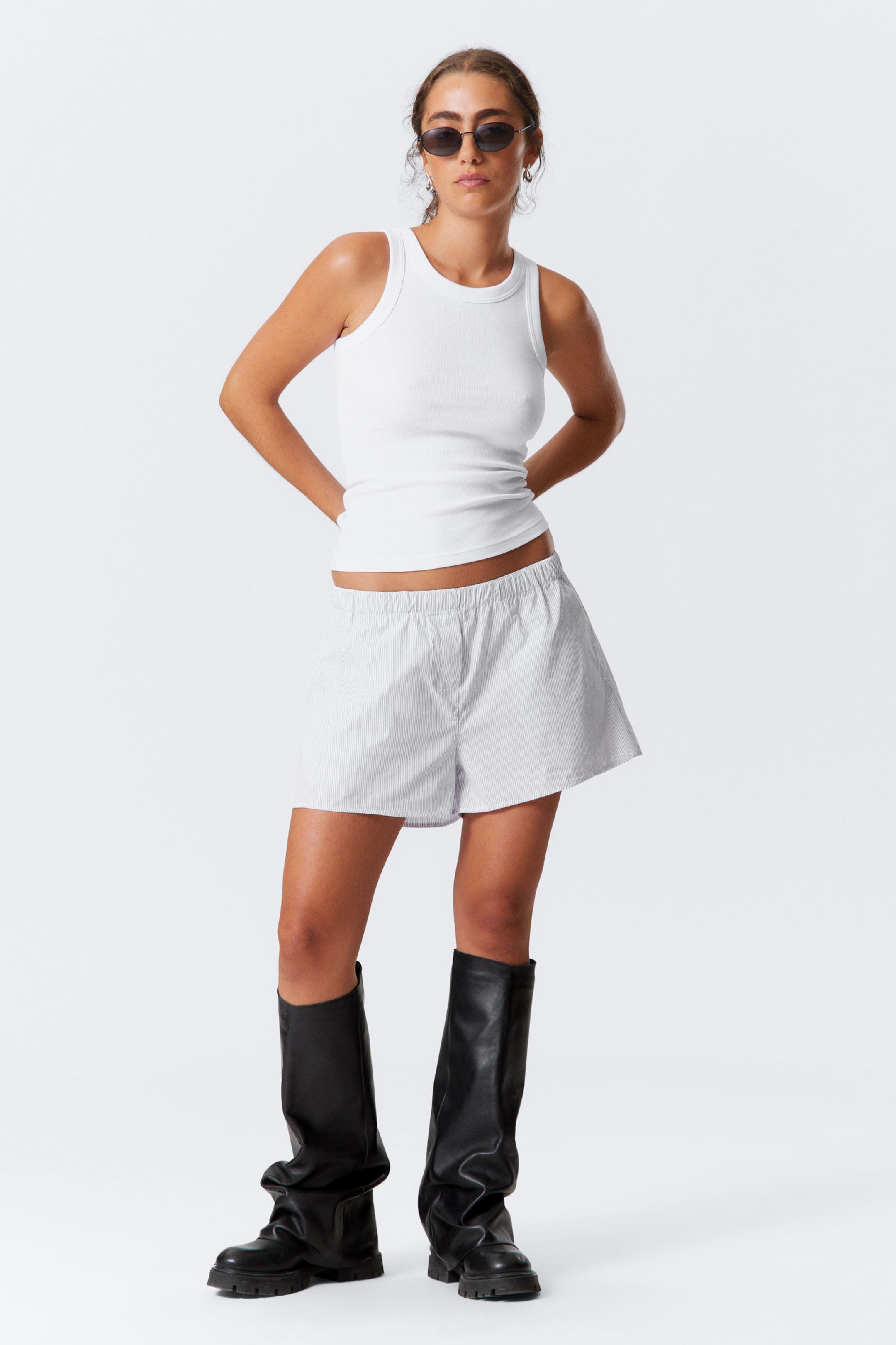 White Stripe - Relaxed Boxer Cotton Shorts - 1