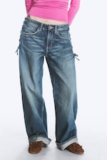 Snøring Blå - Mellomblå - IMOO LAVT LIV LØSE VIDE JEANS MED SNØRING - 1