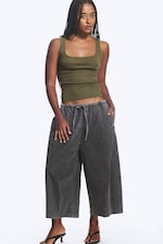 Khaki Green - Slim Square Neck Ribbed Tank Top - 1