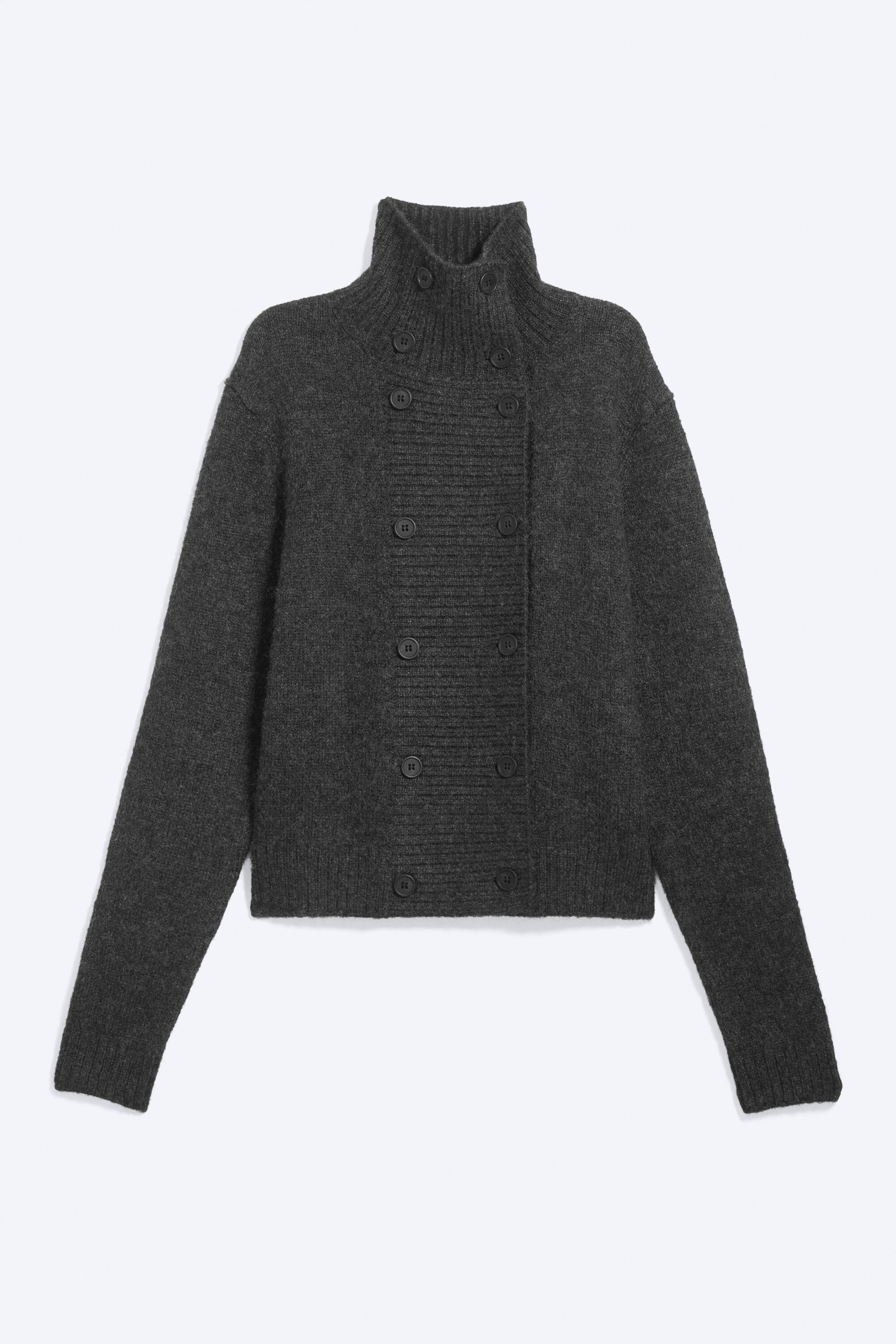 Gris foncé chiné - Cardigan à double boutonnage - 1