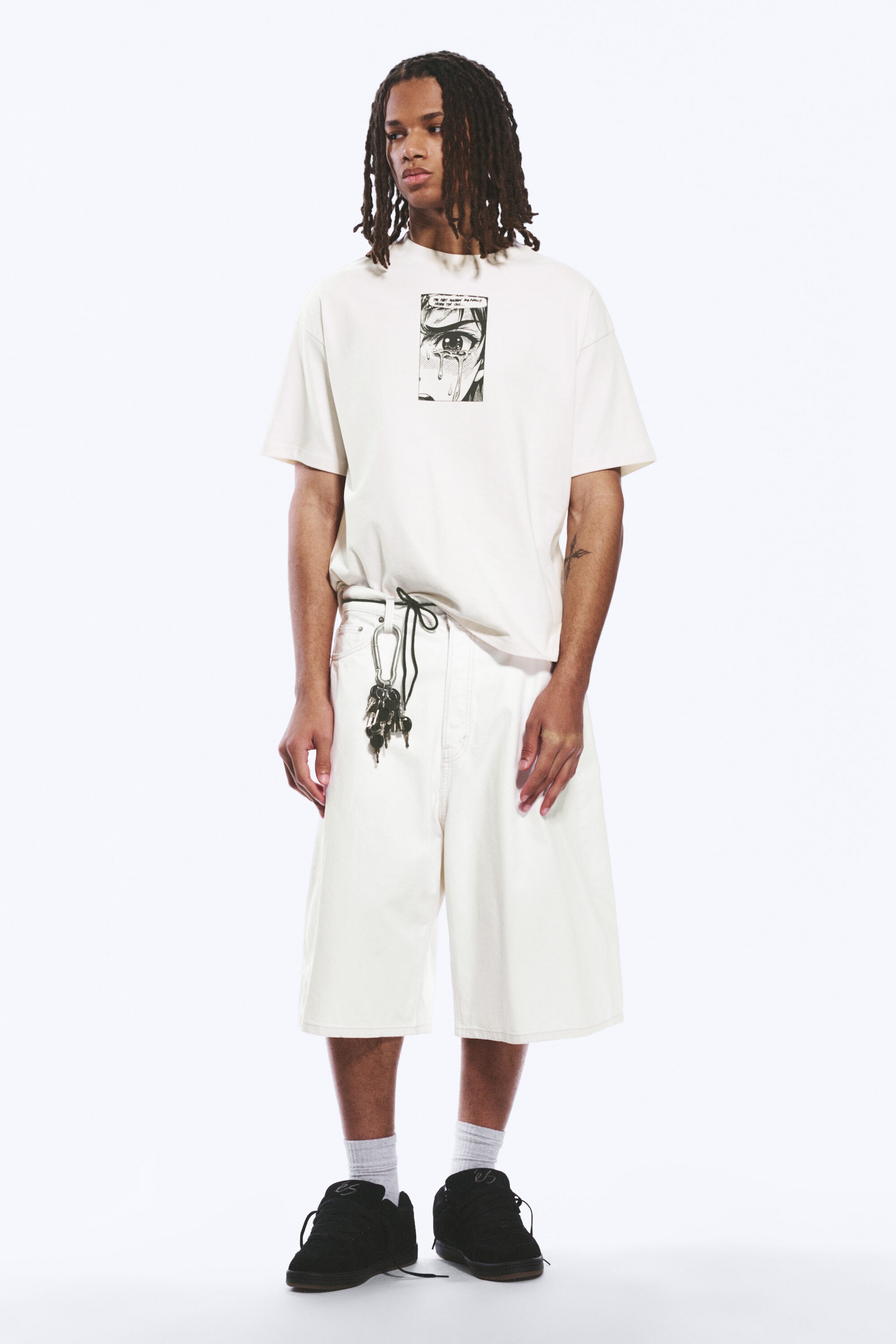 Weiß - Tränen - Bedrucktes kastiges T-Shirt - 2