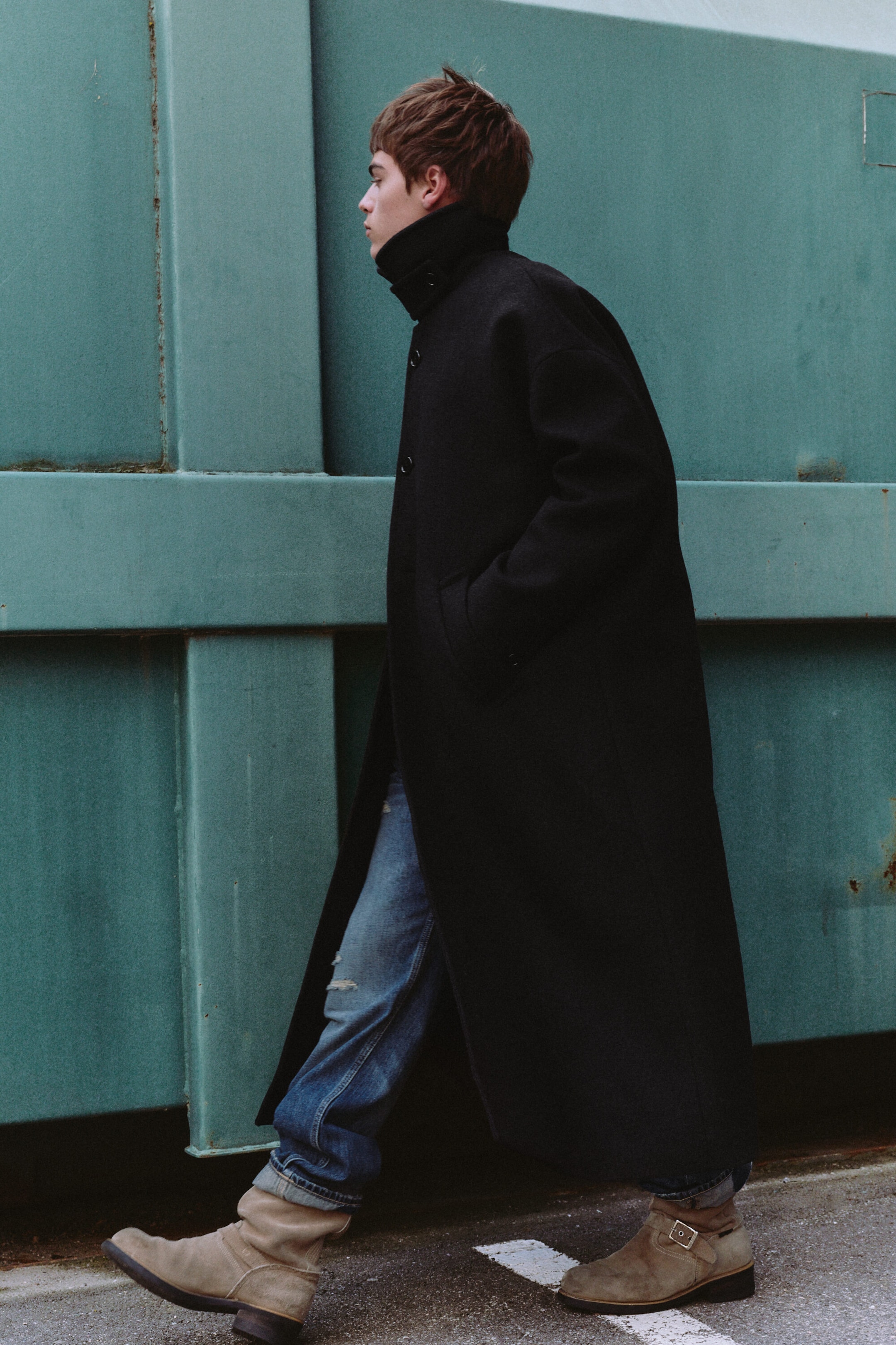 Black - Herringbone - Oversized Wool-Blend Car Coat - 1