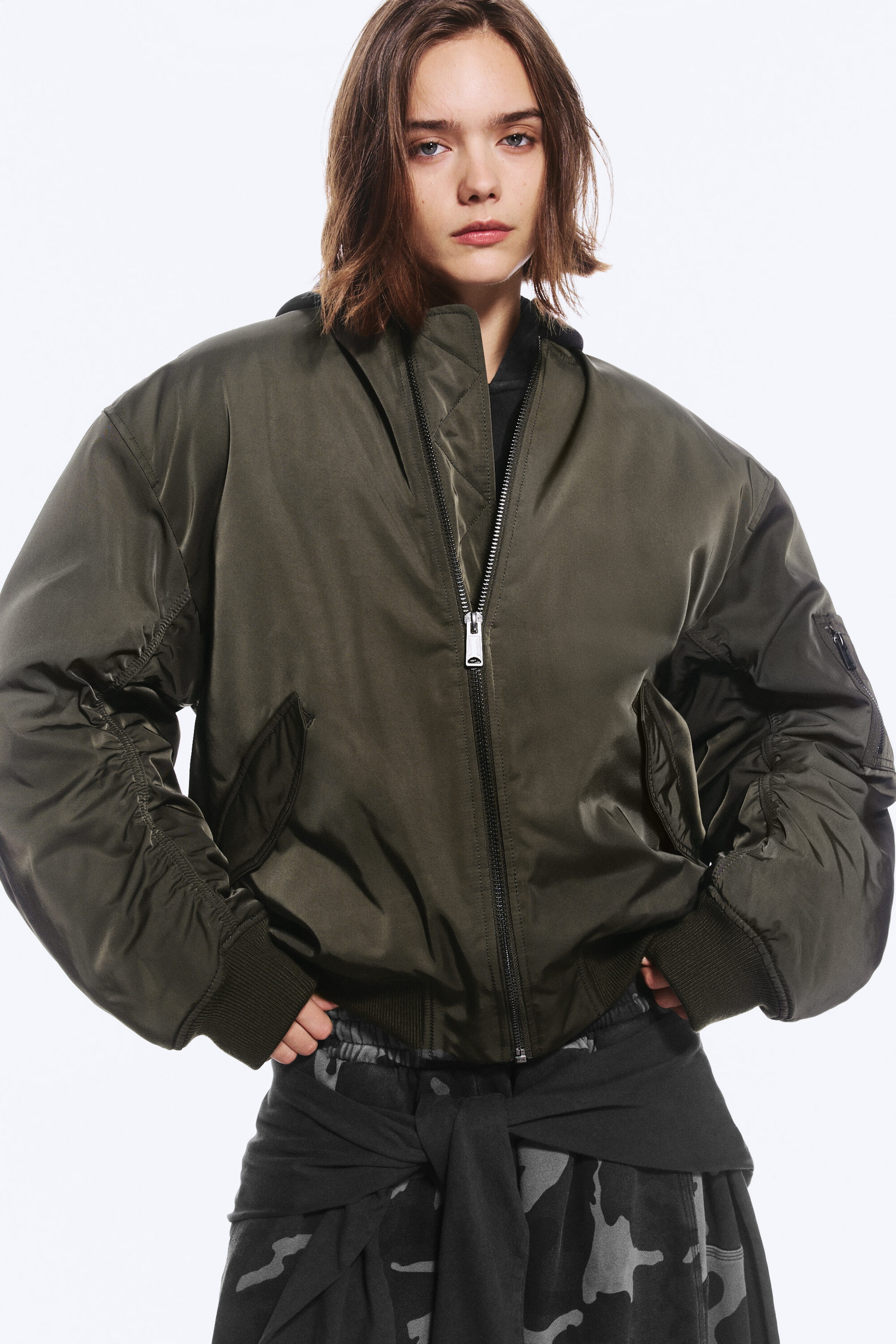 Dark Khaki Green - Oversized Padded Bomber Jacket