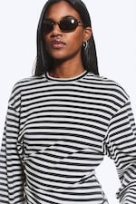 Black/Grey Stripe - Ruched Long-Sleeved T-shirt - 1