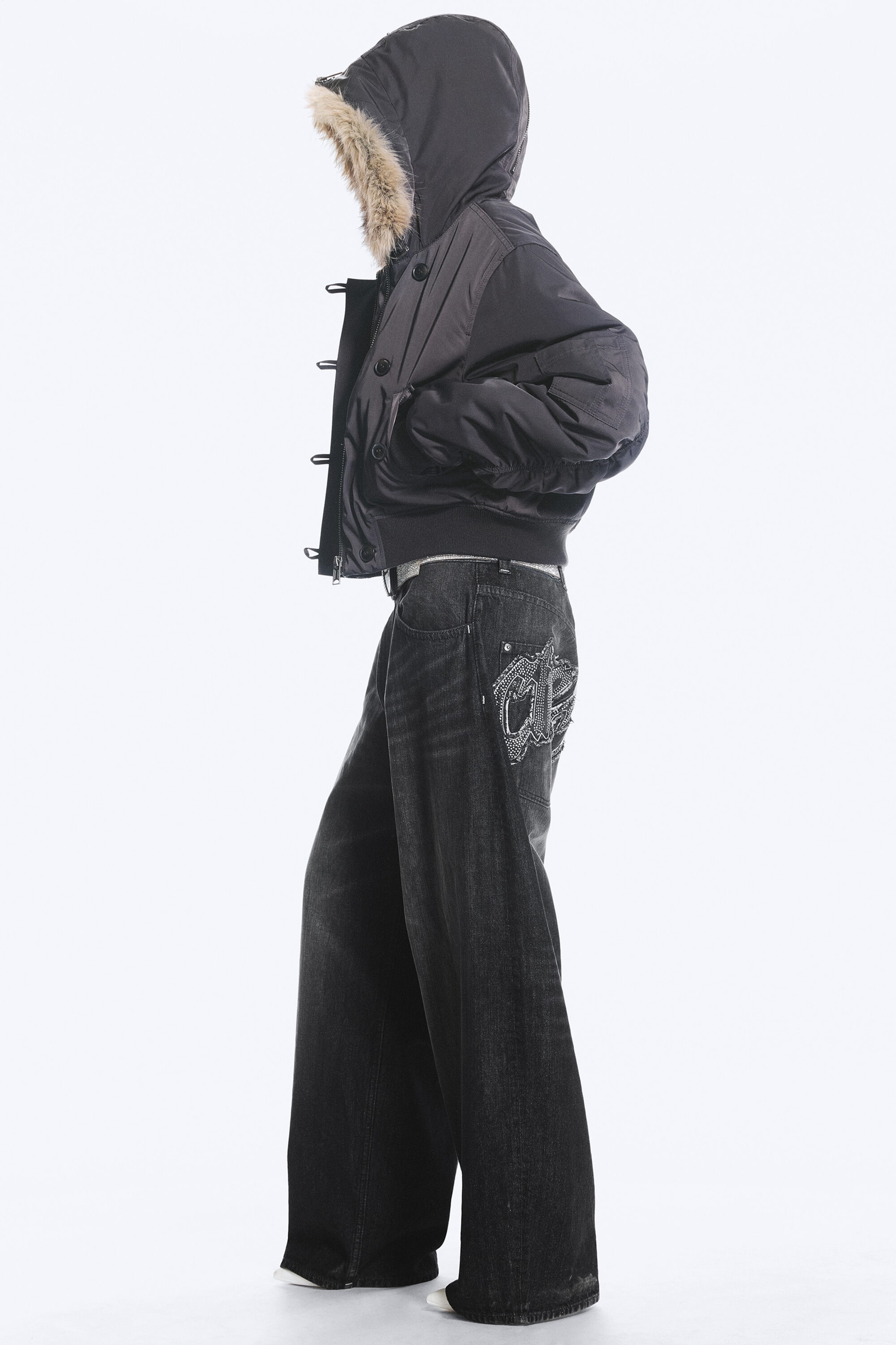 Hematite Black - Black - Dunno Way Unisex Low Rise Loose Barrel Jeans - 5