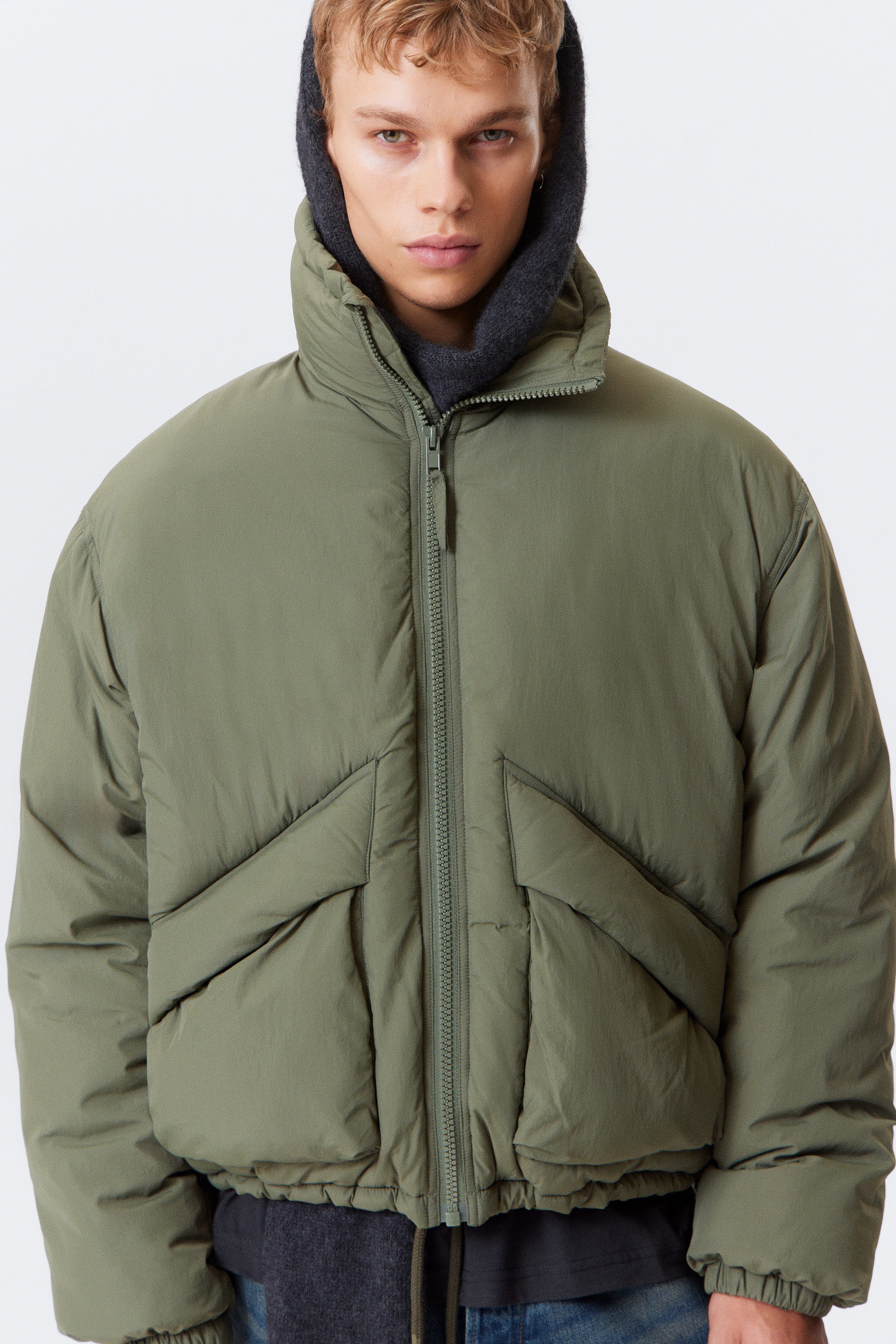 Sage Green - Drawstring Nylon Puffer Jacket - 2