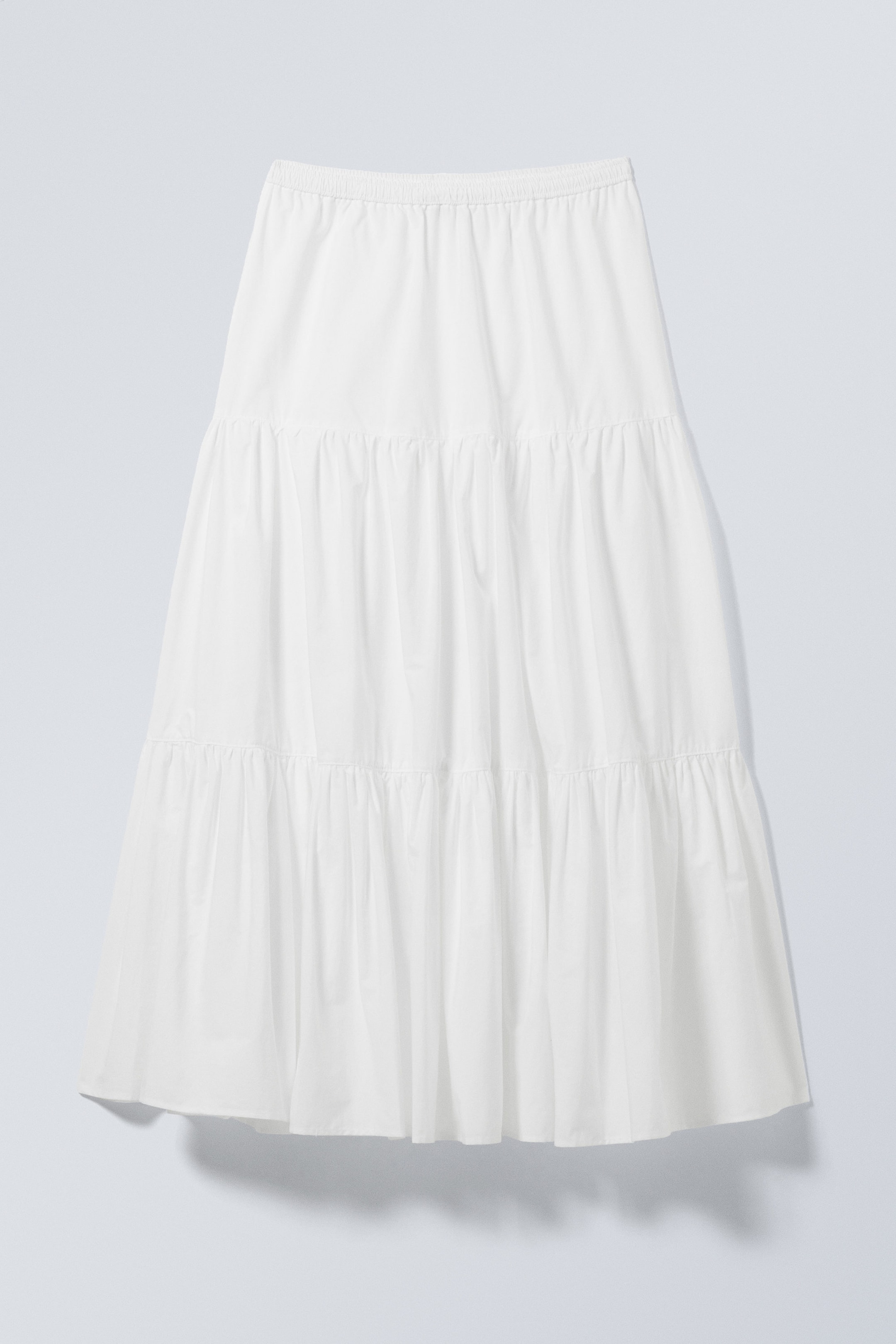 White - Tiered Maxi Poplin Skirt - 0