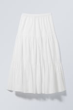 White - Tiered Maxi Poplin Skirt - 0