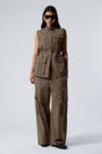 Dark Mole - Sleeveless Loose Fit Utility Vest - 2