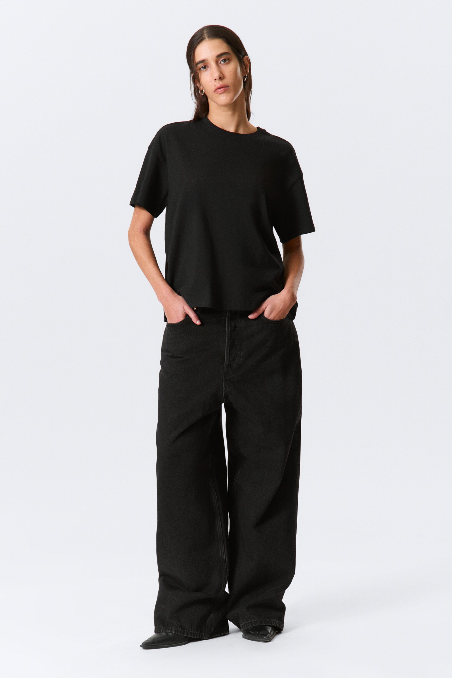 Afslappet boxy T-shirt i bomuld - Sort/Hvid/Mørkegrå - 3