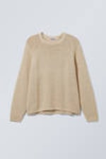 Beige - Relaxed Raglan-Sleeved Knitted Sweater - 3
