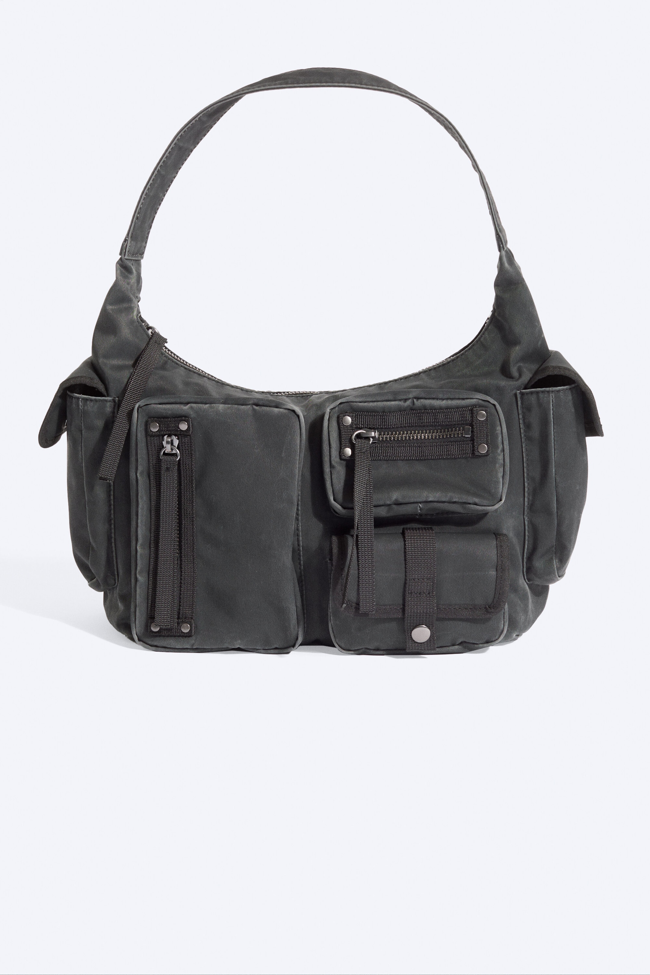 Washed Black - Multi-pocket Shoulder Bag - 2