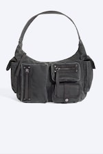 Washed Black - Multi-pocket Shoulder Bag - 1