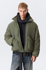 Sage Green - Drawstring Nylon Puffer Jacket - 2