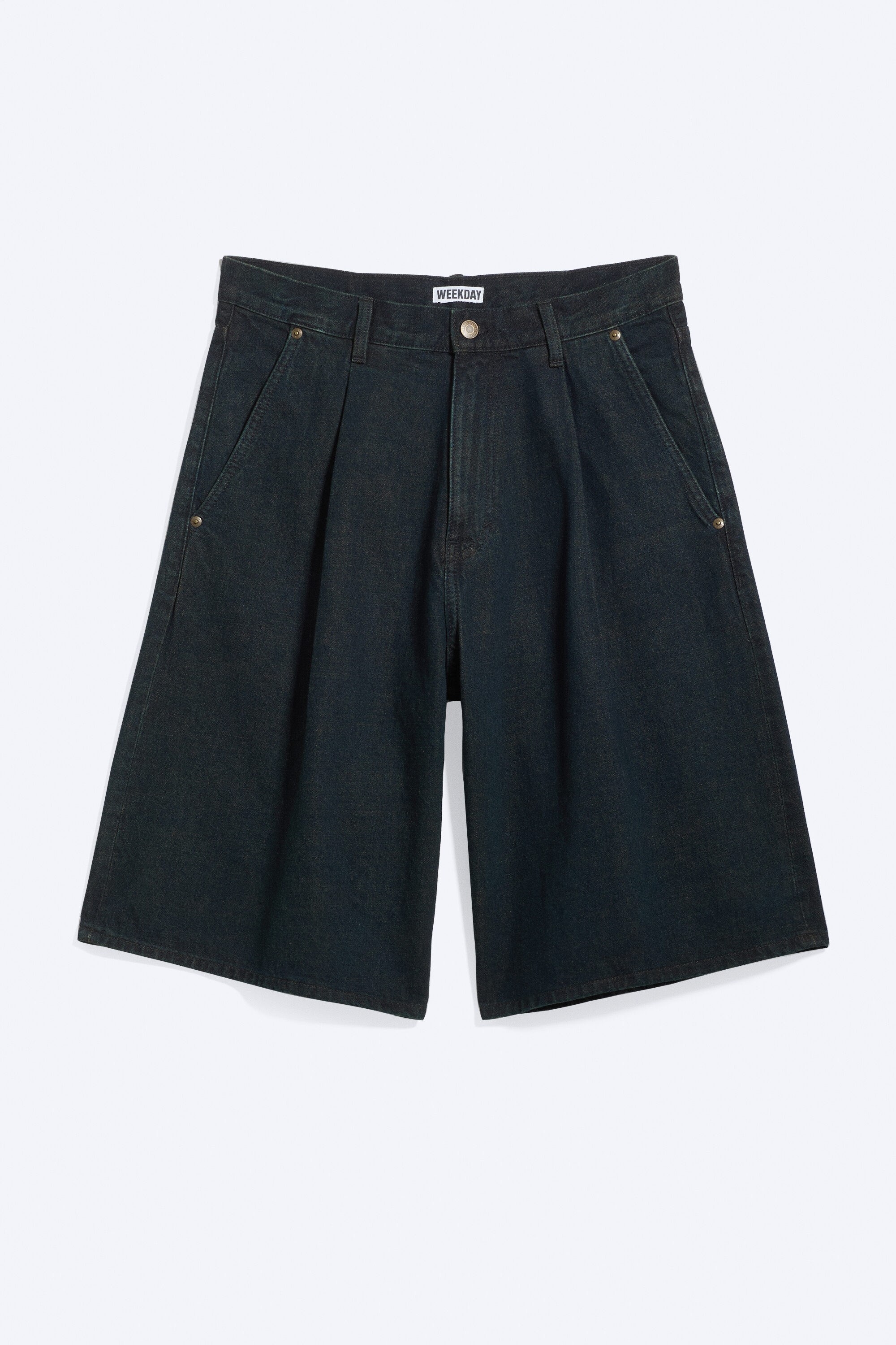 mid rise baggy pleated denim shorts - Emerald Rinse - Dark Blue