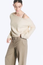 Light White - Loose Fit Rolled Hem Sweater - 0