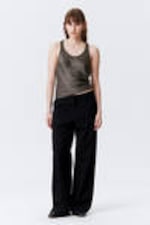 Black - Low-Waisted Loose Fit Suit Trousers - 0