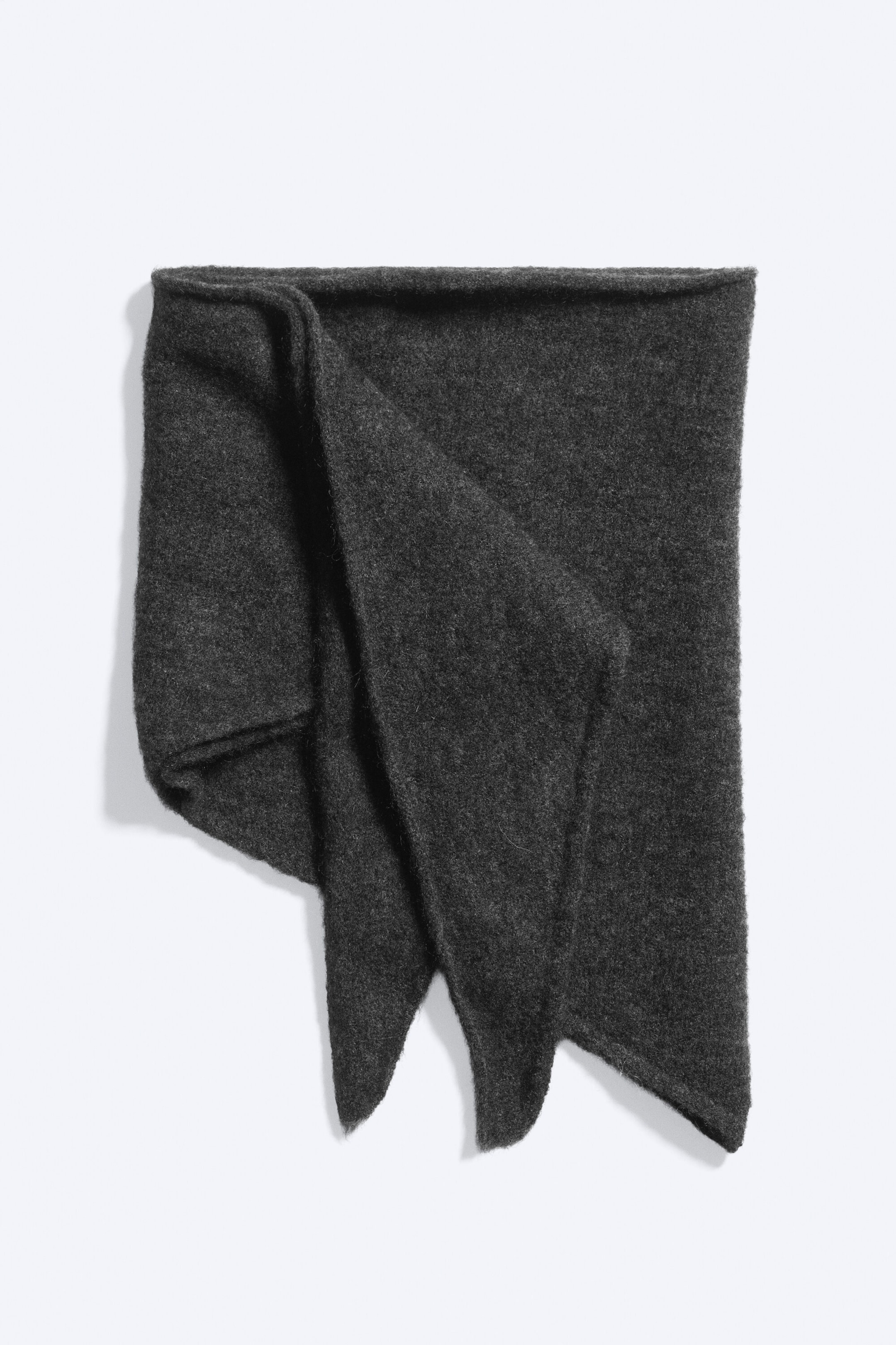 Dark Grey Melange - Hairy Wool-Blend Triangle Scarf - 3