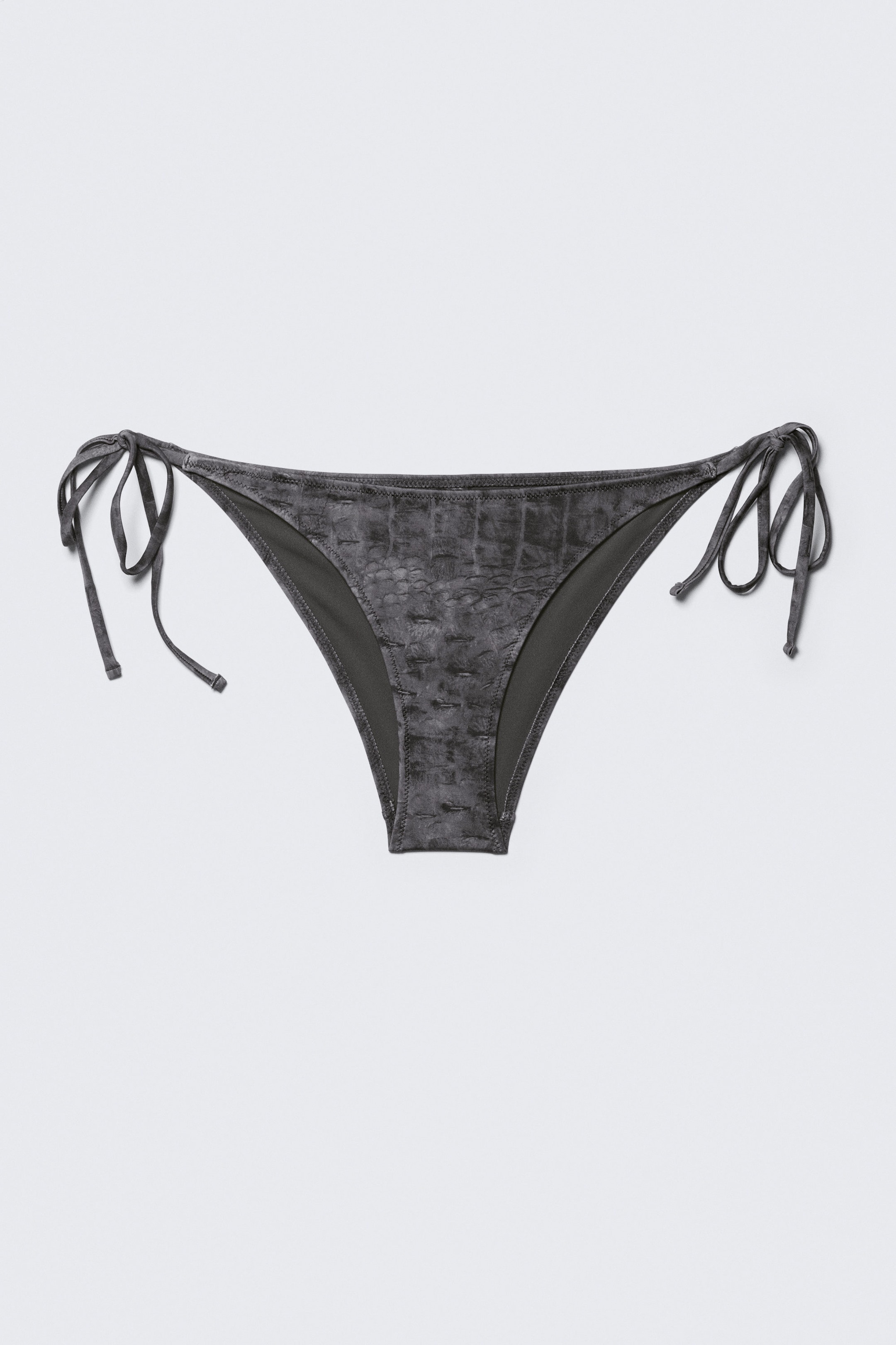 Printed Dark Grey - Strappy Tie Bikini Bottoms - 3