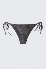 Printed Dark Grey - Strappy Tie Bikini Bottoms - 3