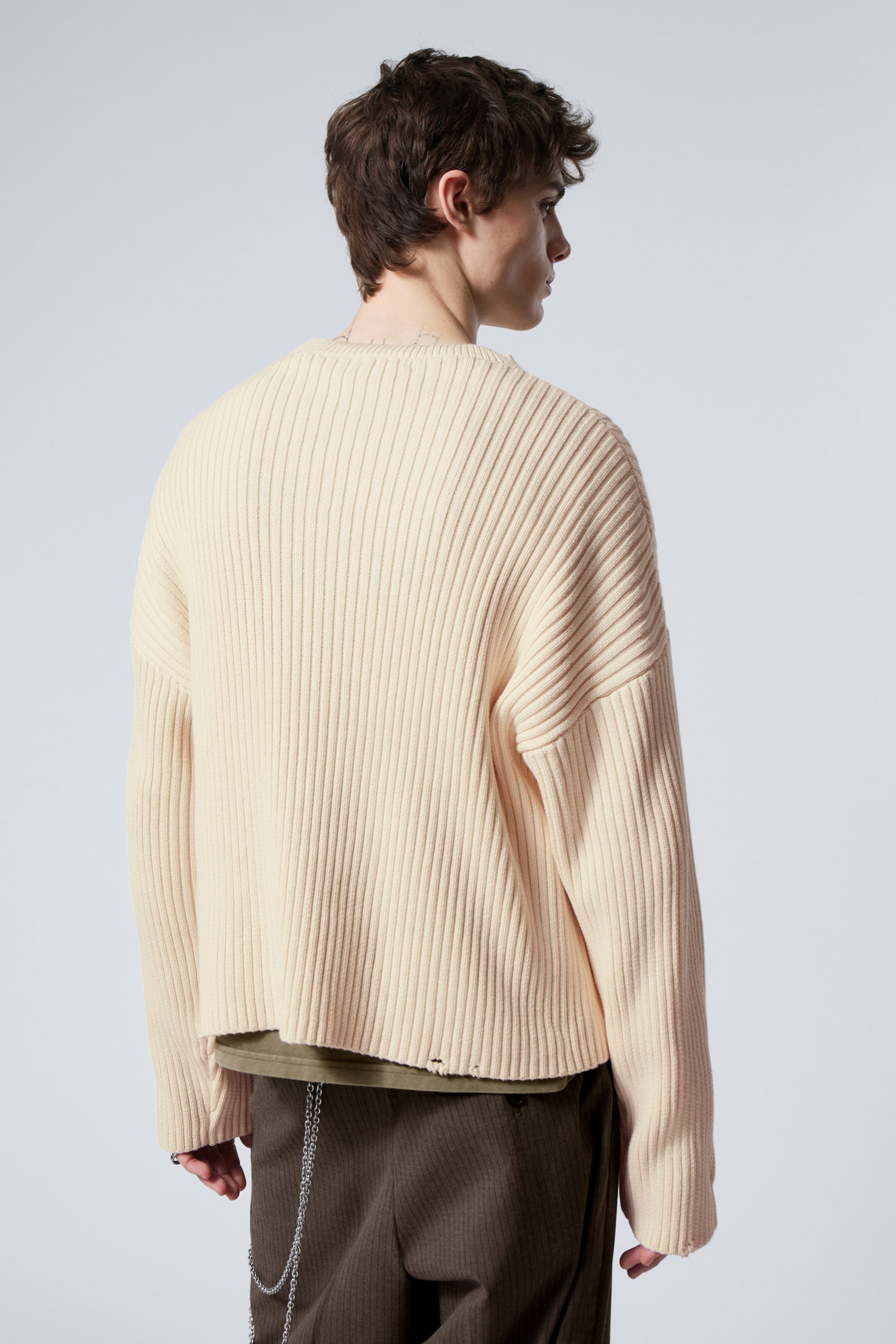 Dusty White - Loose Ribbed Cotton Sweater - 3