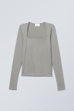 Dusty Grey - Square Neck Longsleeve Top - 0