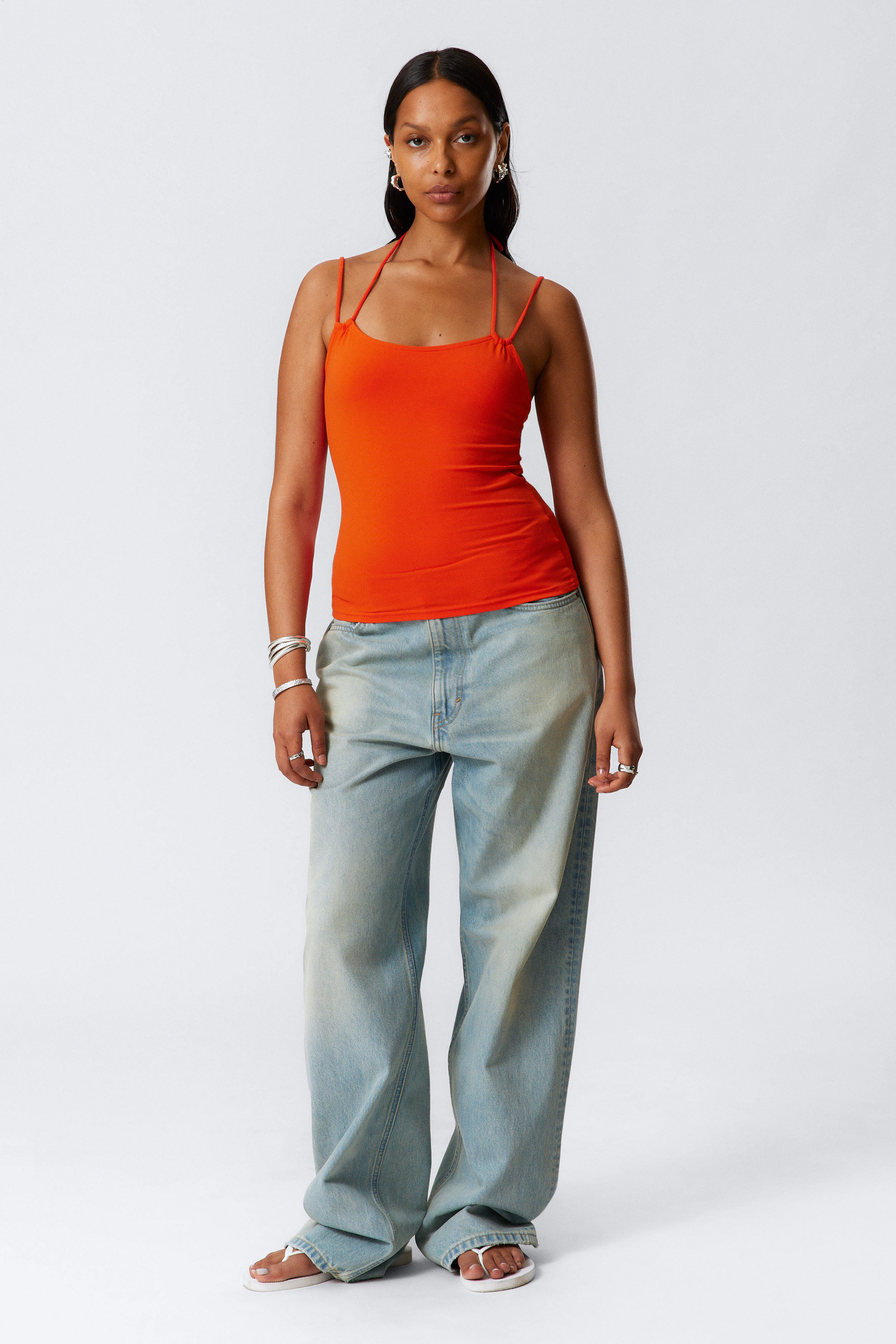 Bright Orange - Slim Fit Halterneck Strap Top - 2