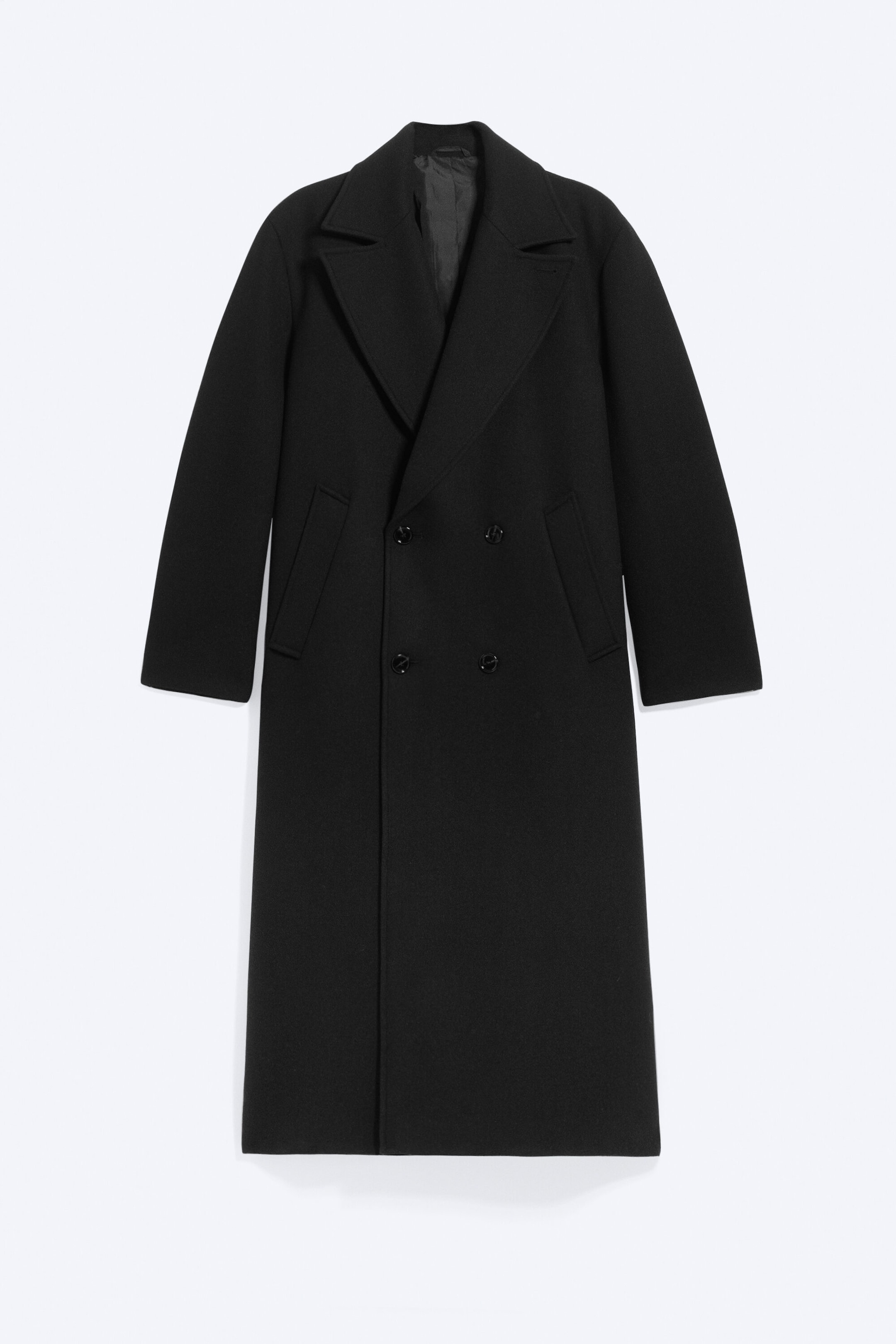 Schwarz - Zweireihiger Oversize-Mantel aus Wollmischung - 4