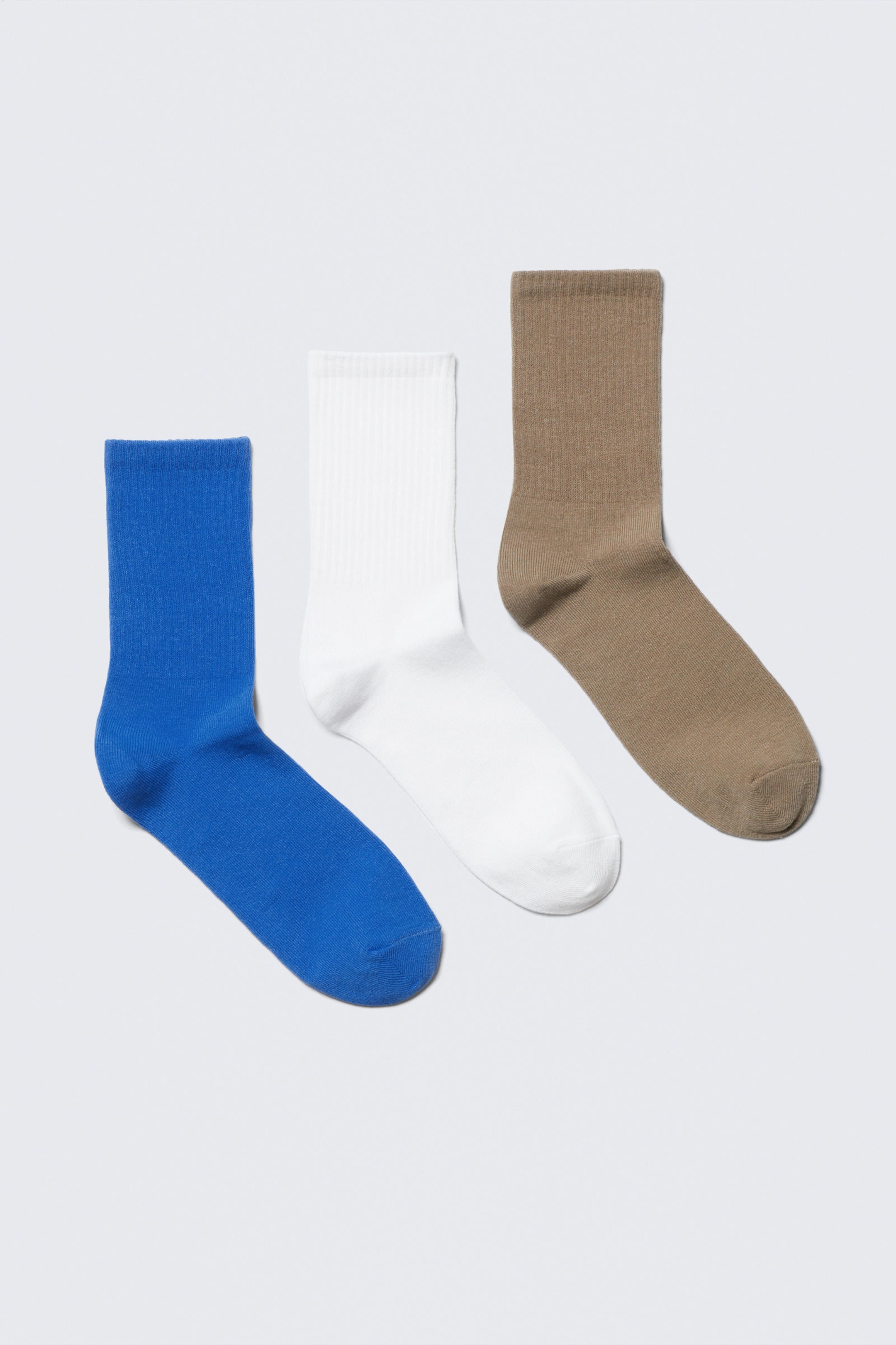 Blue/White/Beige - 3-pack Solid Crew Socks