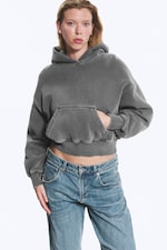 Washed Dark Grey - Boxy Cotton Fleece Hoodie - 1